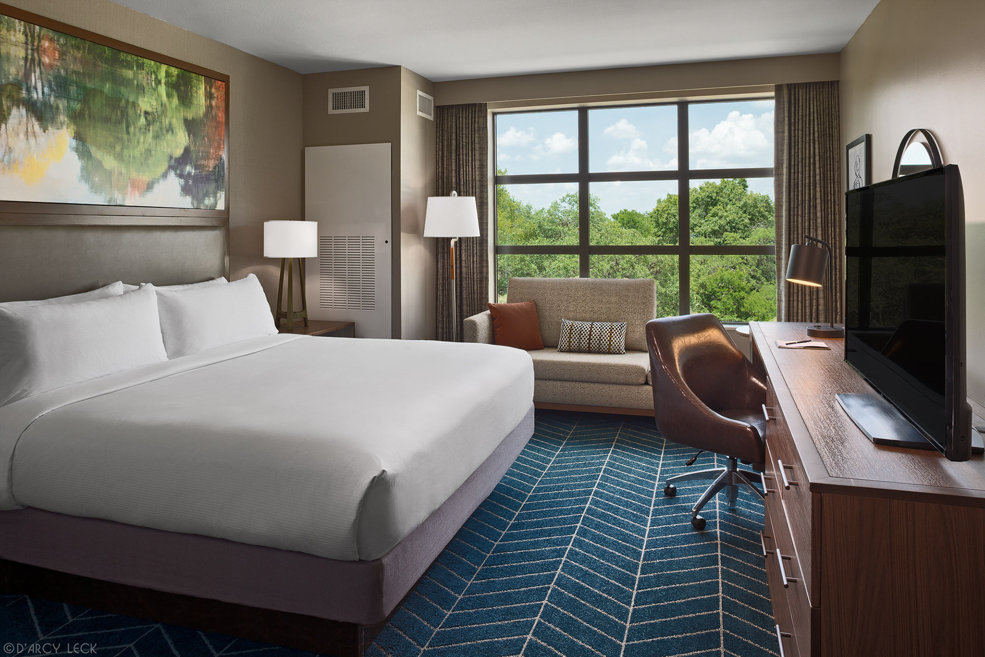 hotel photography of a guest room of The Bevy hotel