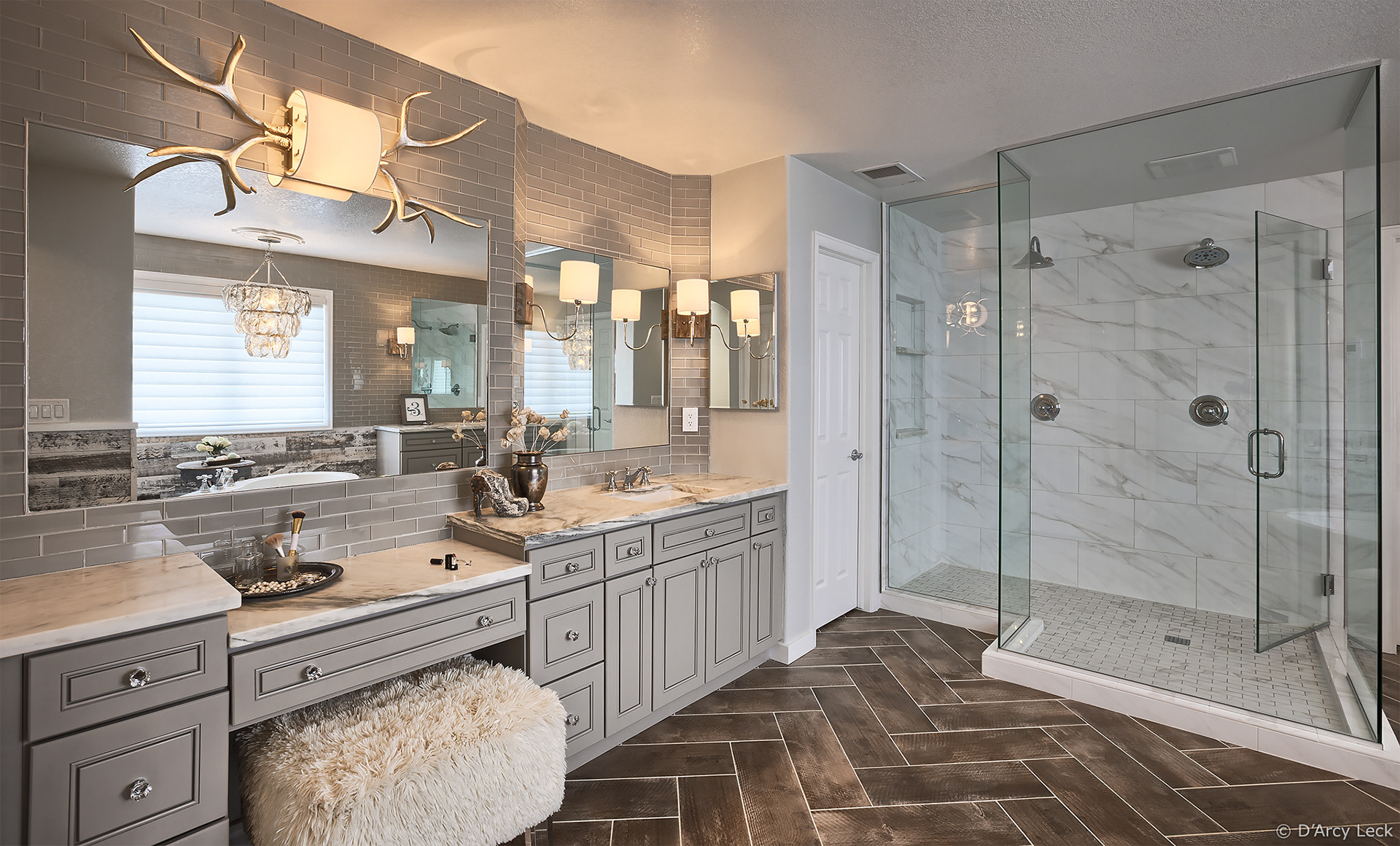 interior photography of the master bathroom of a luxury residential home