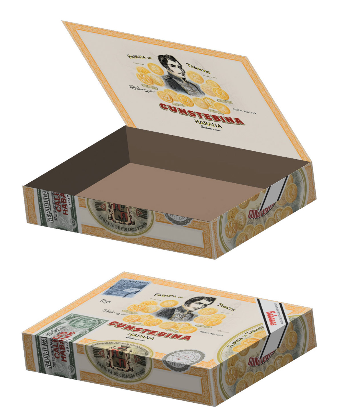 Cigar box  with gold foil, decals and paper tape