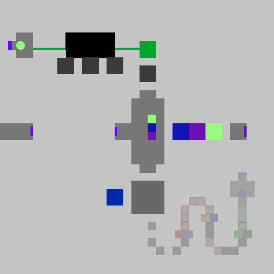 The First Puzzle, the green square is the moving platform that goes under the black building, it is the "Reflex Climax"