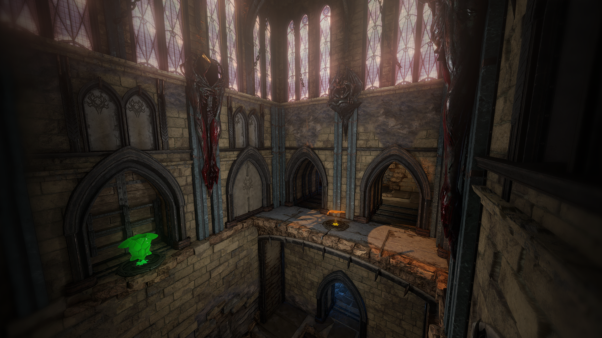 "Blood Hunt" from Quake Arena layout of small corridors that lead to big arenas is the kind of game loop i'm going for.