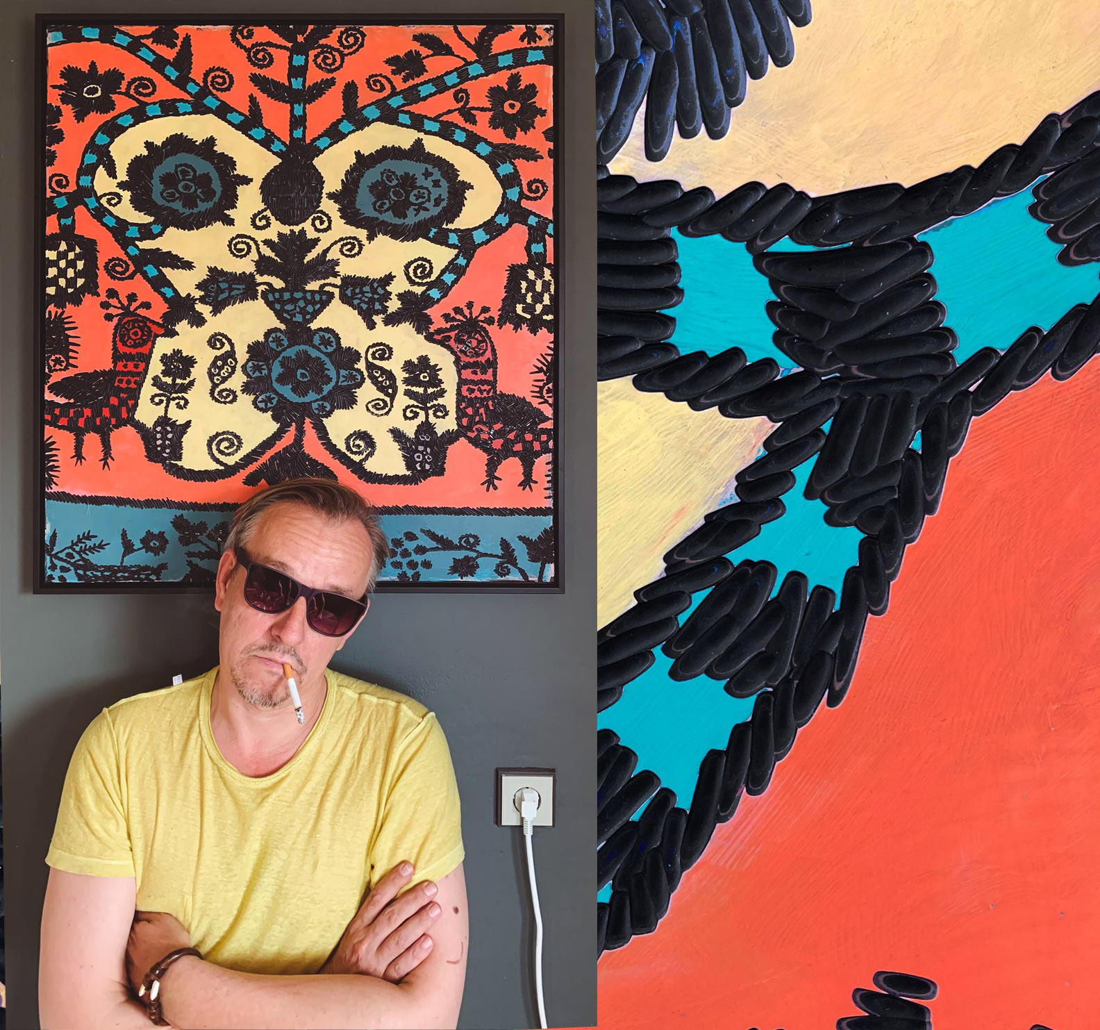 Acrylic painting, contemporary art, Slovak artist, Vlado Korcek, Vladimir Korcek, Blast from the past, Slovakia folk art, ethno