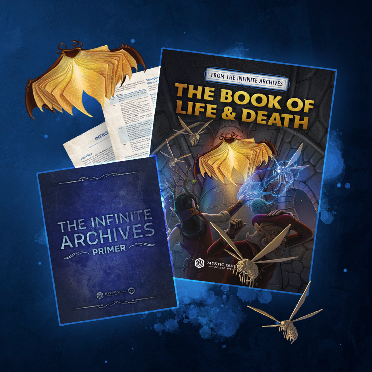 A graphic showing branding work done for mystic quill collective ttrpg company graphic design