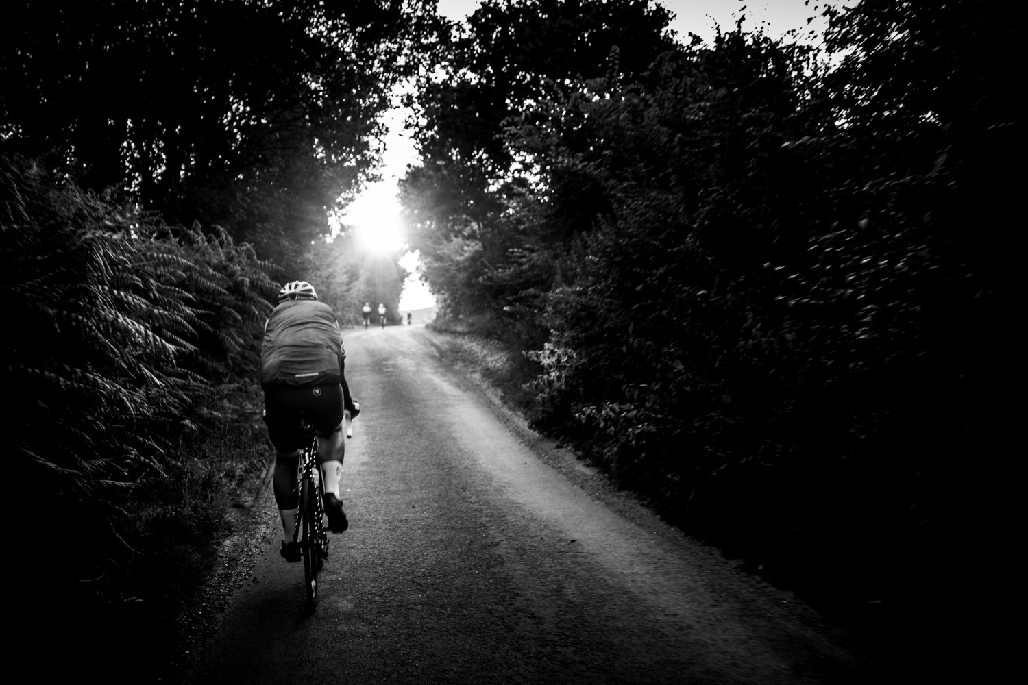Cyclist riding towards a sunrise. Image © Nik van Herpt
