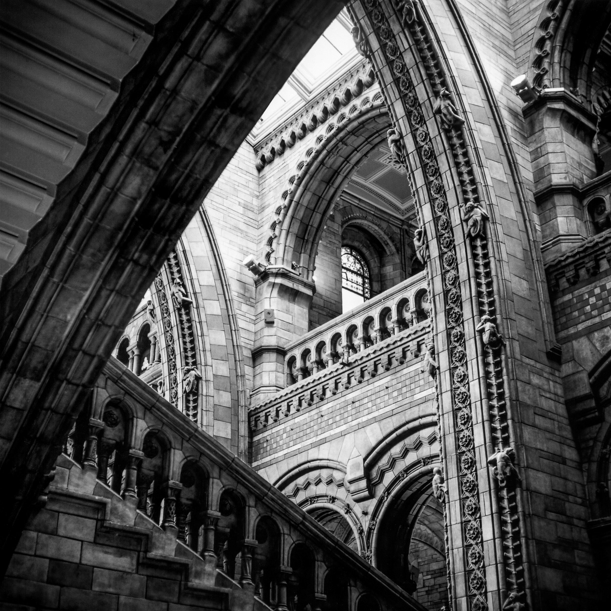 Stairs and arches of the Hintze Hall, Natural History Museum. Image © Nik van Herpt