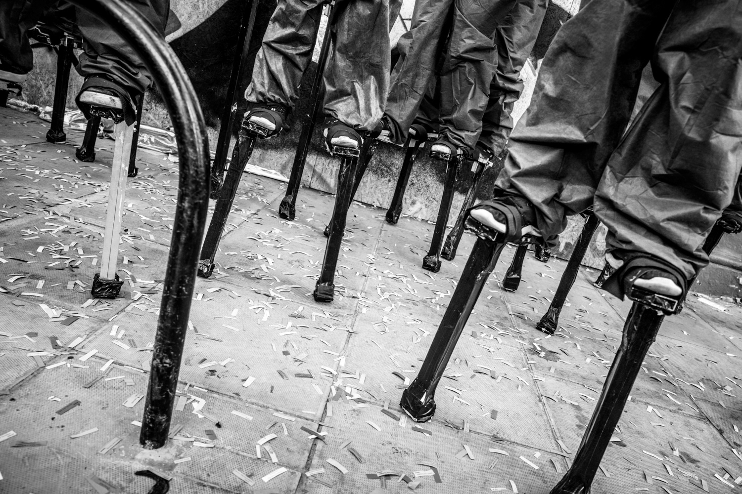 Closeup of stilt walker performers feet. Image © Nik van Herpt