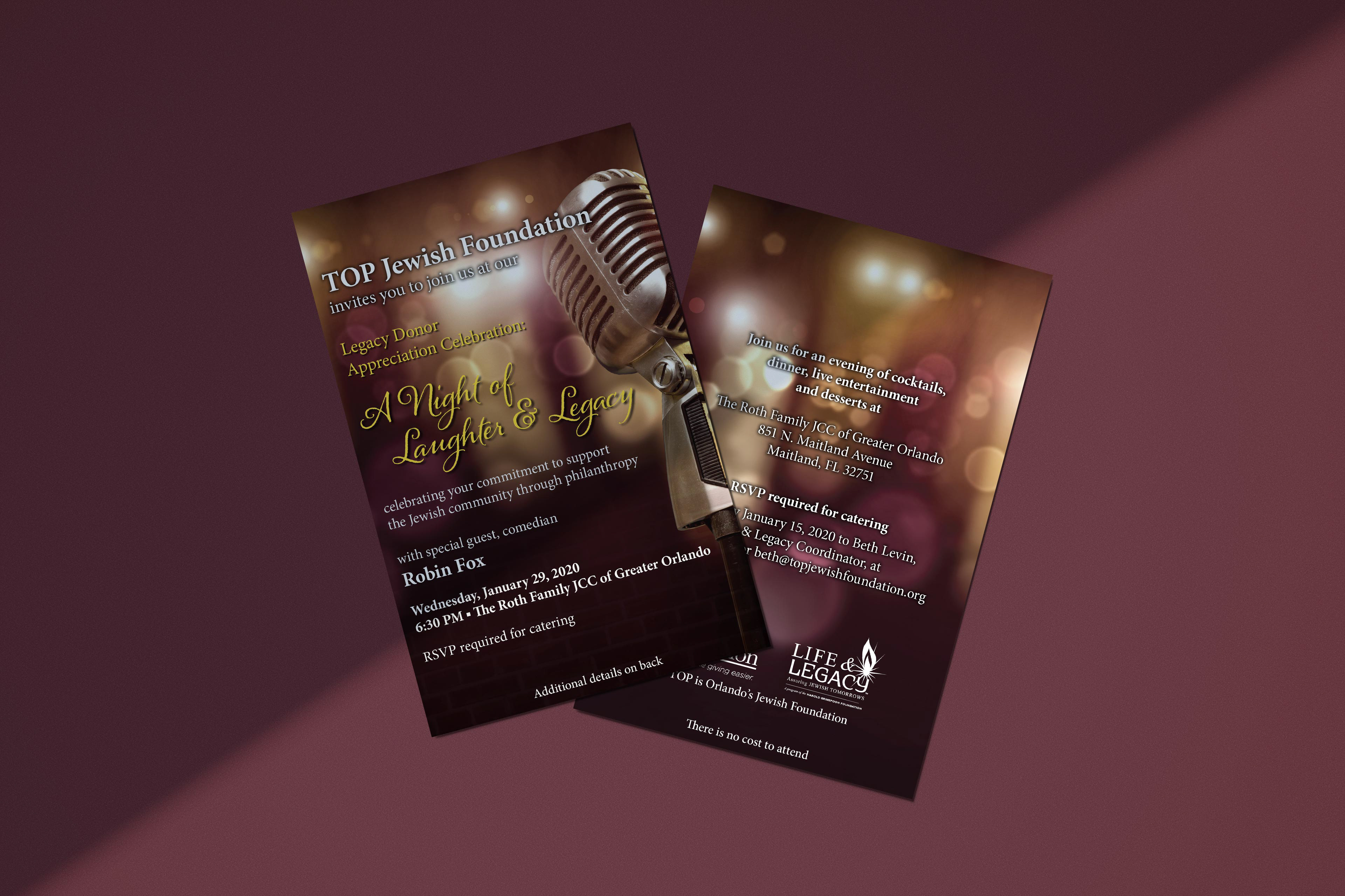 TOP Jewish Foundation Night of Laughter and Legacy Invitation Postcard