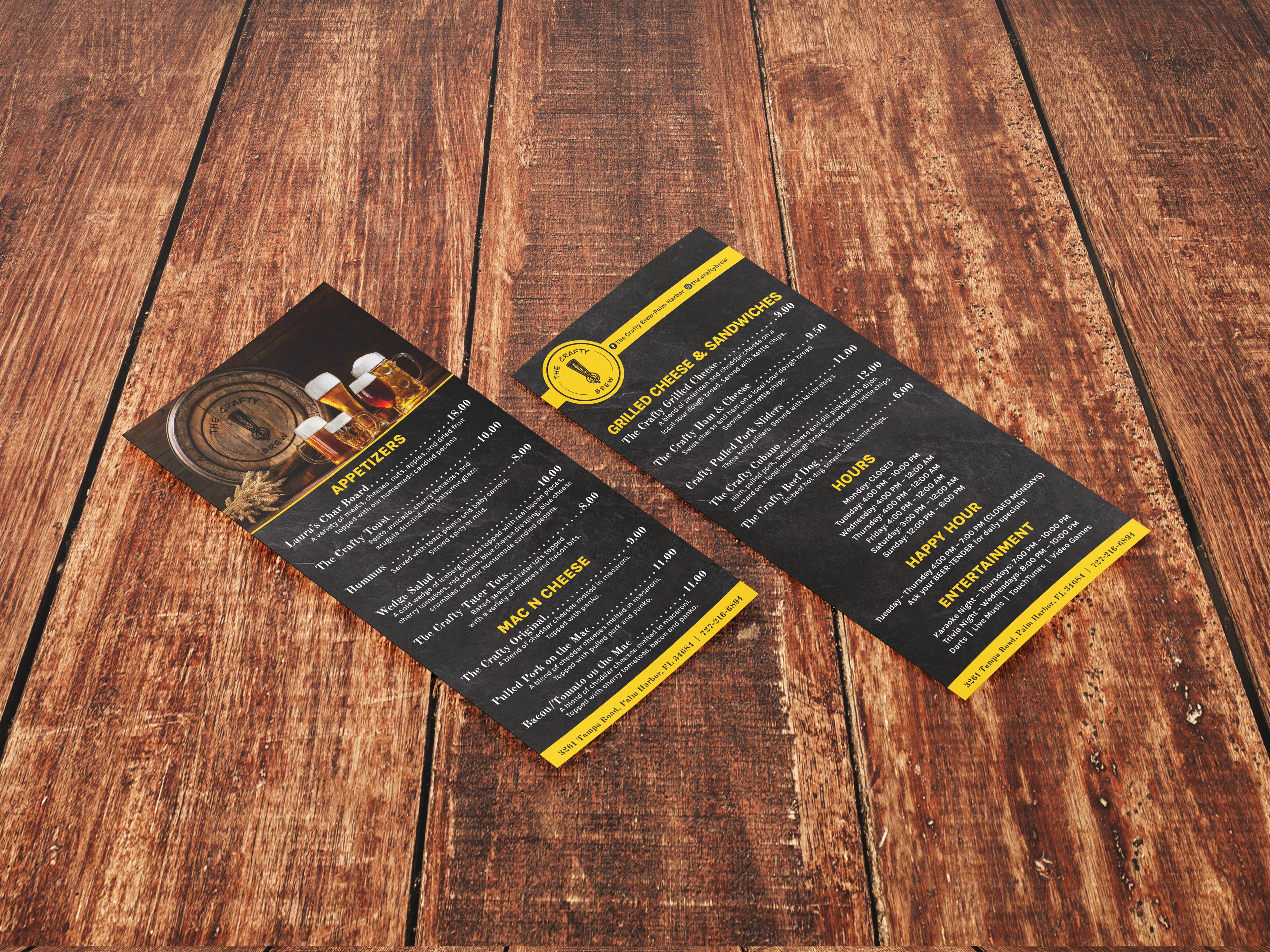 The Crafty Brew Menu Rack Card