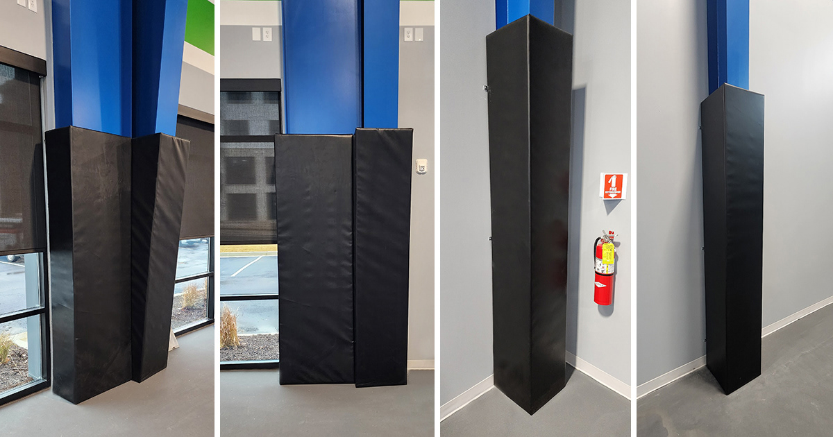 Black vinyl-covered padding over metal support beams
