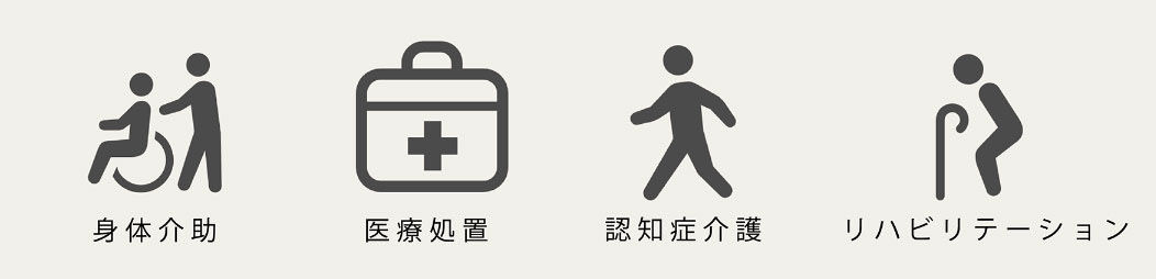 身体介助・医療処置・認知症介護・リハビリテーション