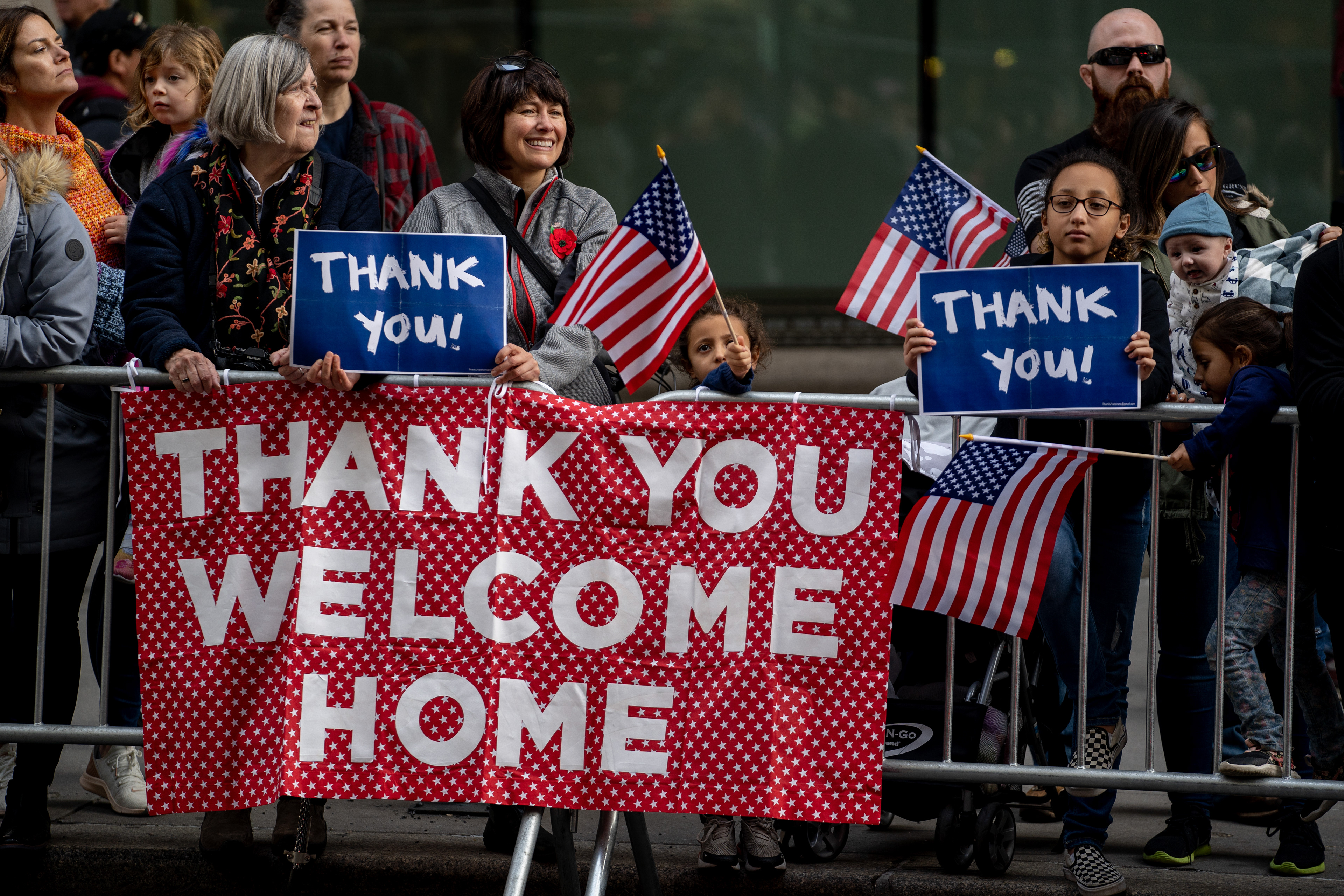 2019 Veterans Day Parade — New York, NY, 11/11/19. Supporters on the sidelines of the Veterans Day Parade.