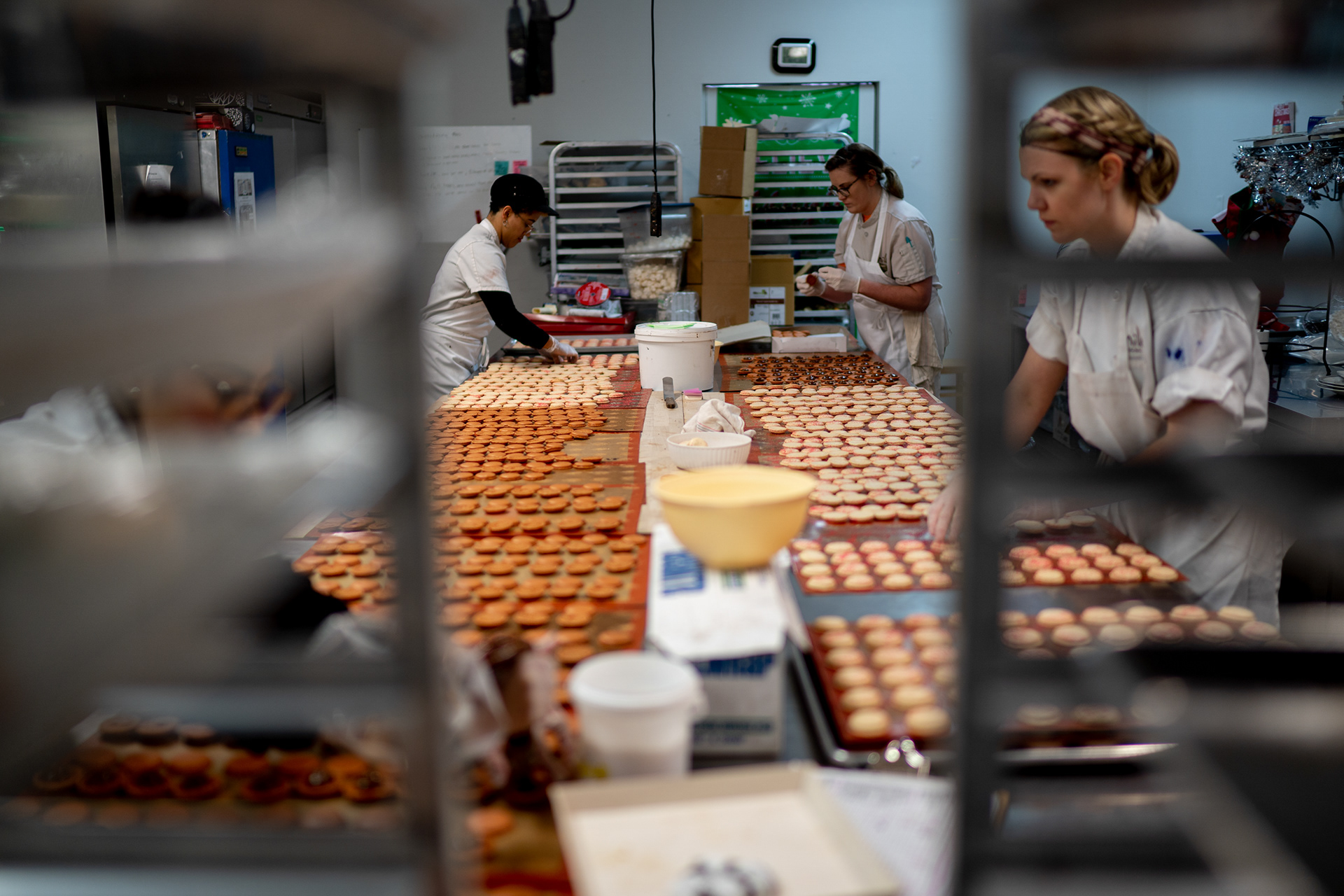 Chicago, IL, December 19, 2019. An all-women team at Vanille Patisserie works to make thousands of macarons in one day in preparation for the holidays.