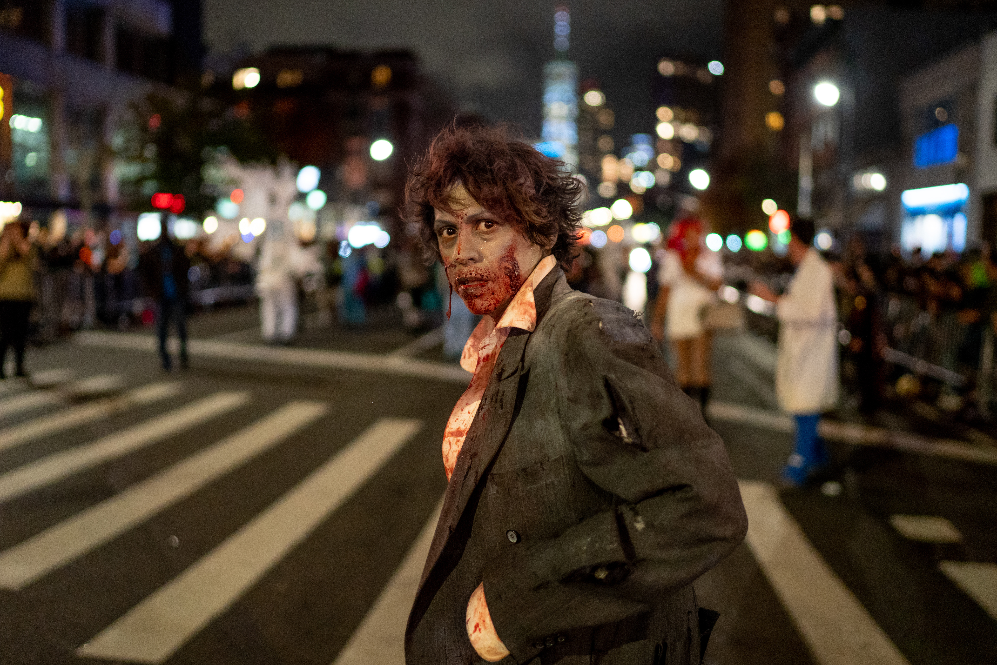 Village Halloween Parade — New York, NY. October 31st, 2019. A zombie at the parade.