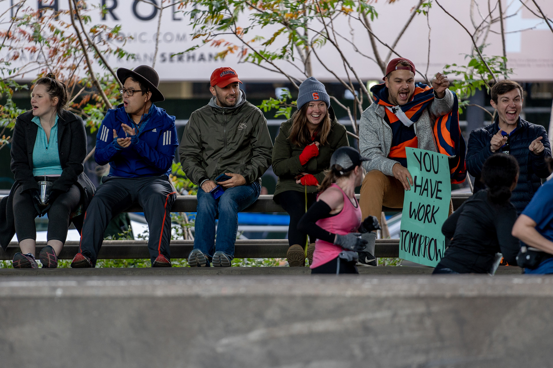 NYC Marathon — New York, NY. November 3rd, 2019. Supporters cheer on the runners at the Queensboro Bridge.