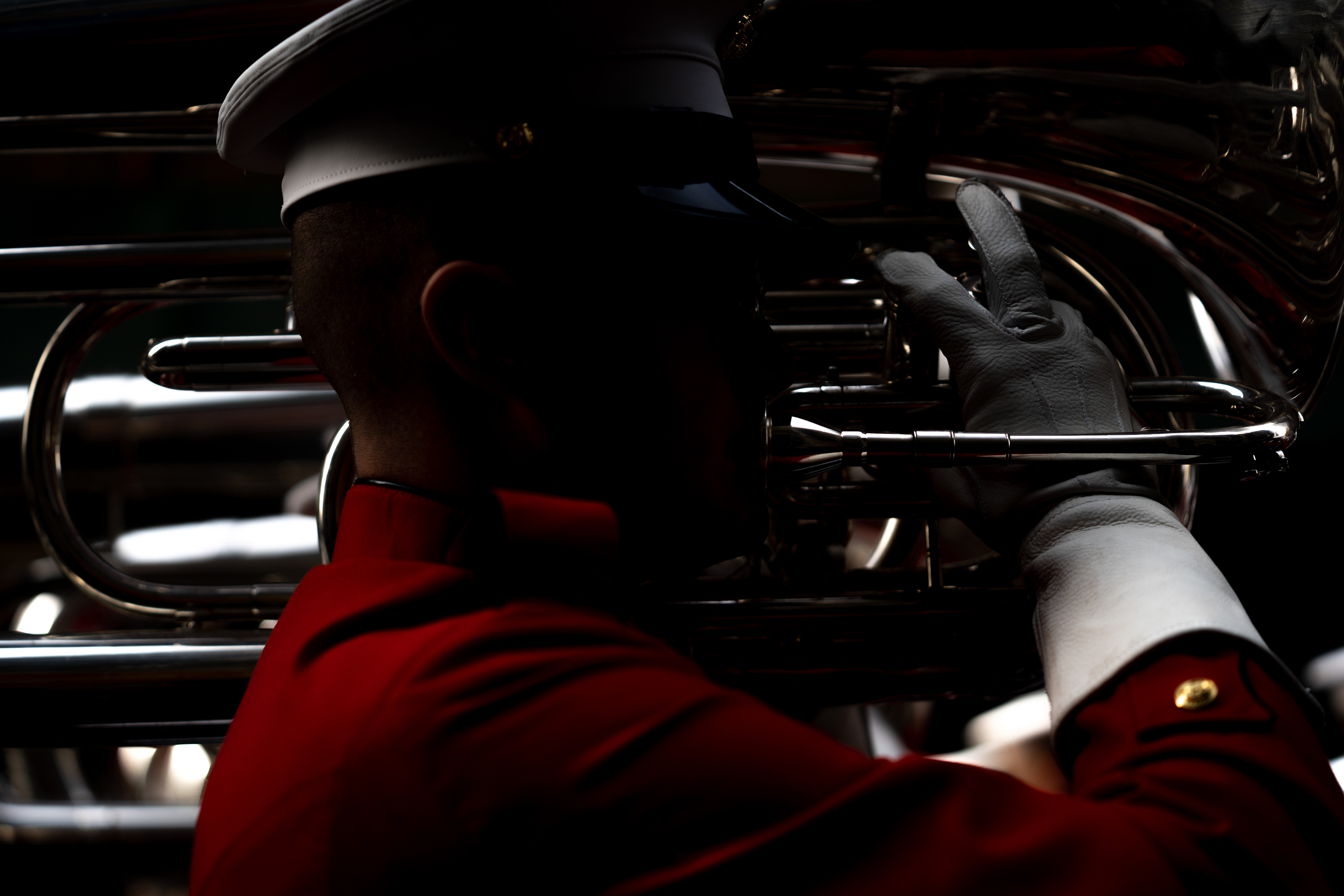 2019 Veterans Day Parade — New York, NY, 11/11/19. A military marching band performs at the Veterans Day parade.