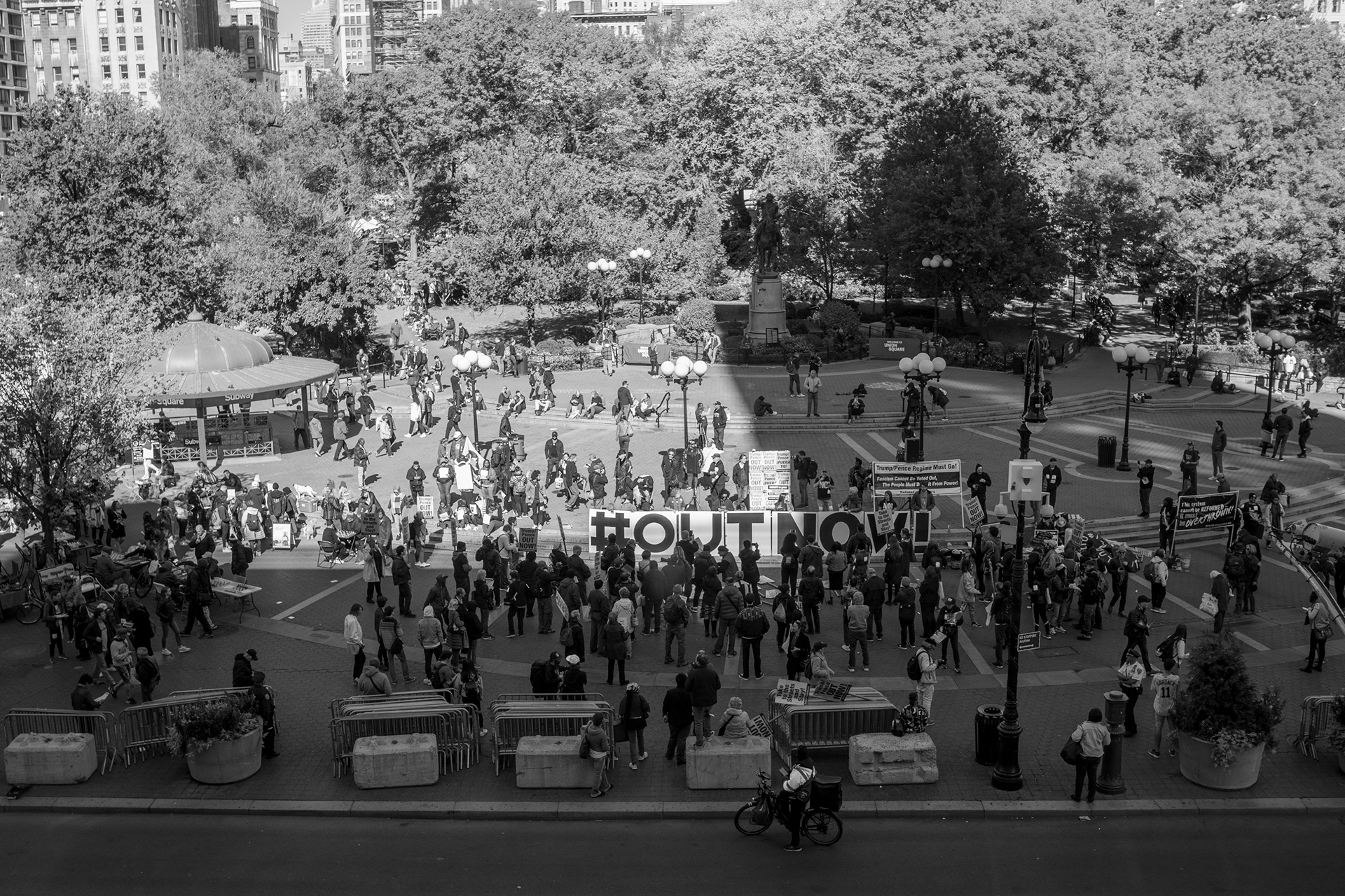OUTNOW Protest, Union Square Park, October 19th, 2019 — Protesters call for removal of Trump/Pence in Union Square Park.