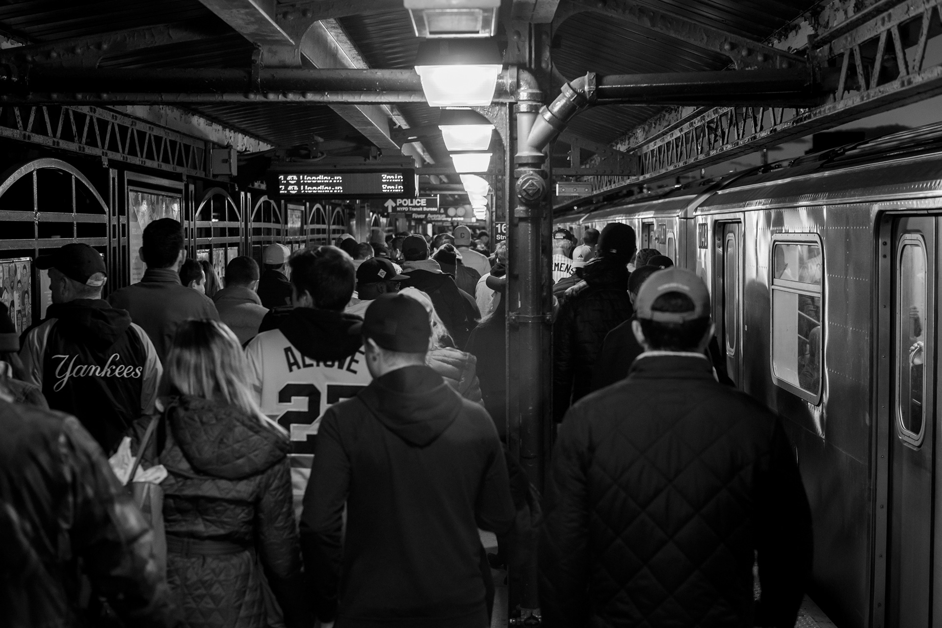 Bronx, New York — October 18th, 2019. Fans at the 161st street subway stop on their way to the game.