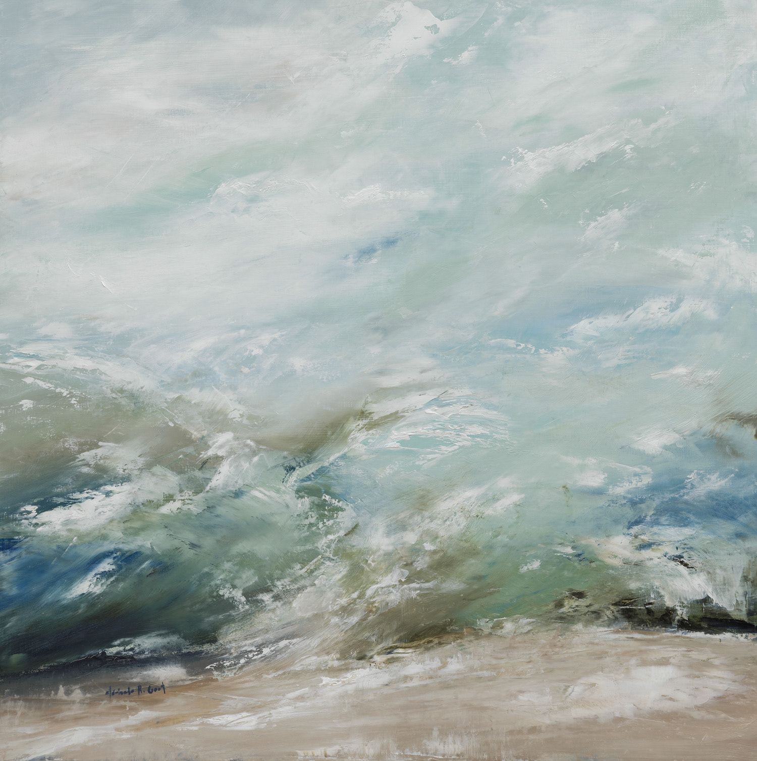 DANCING ON THE WAVES 36X36 OIL ON CRADLE