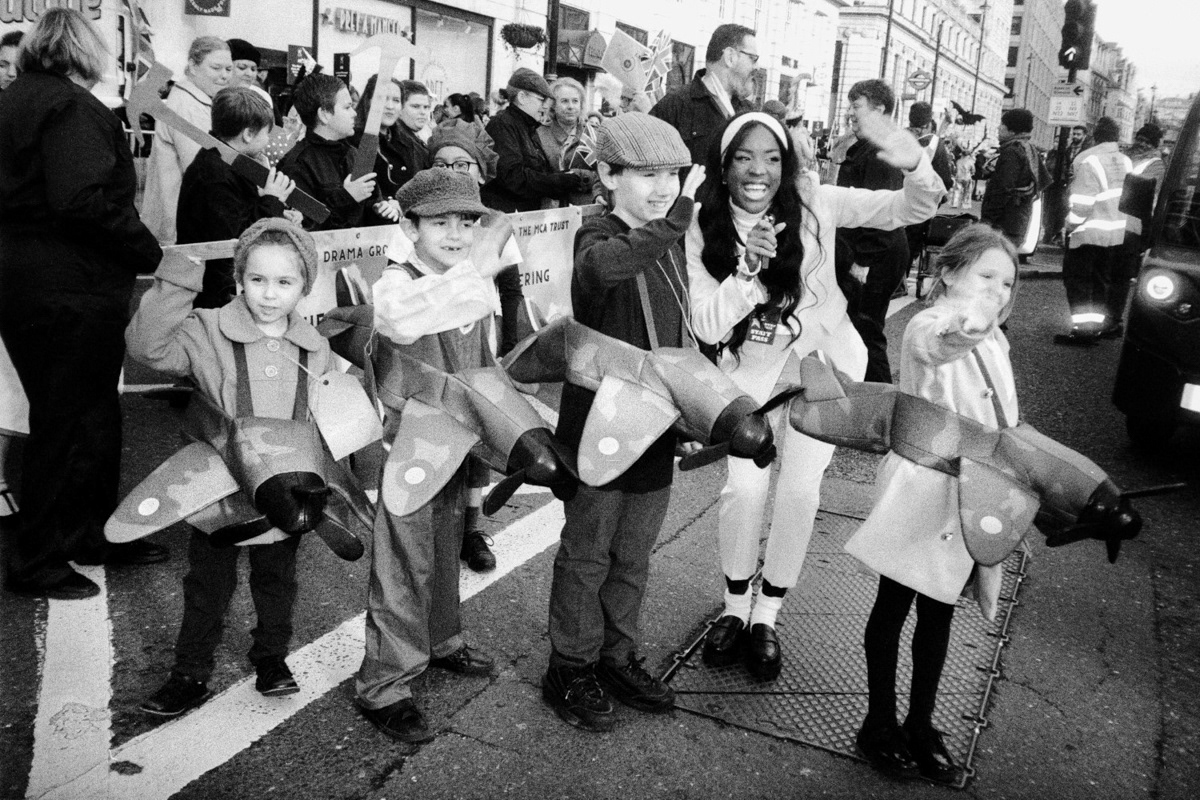 Kids dressed as bomber planes at the New Year's Day Parade, London, 2024