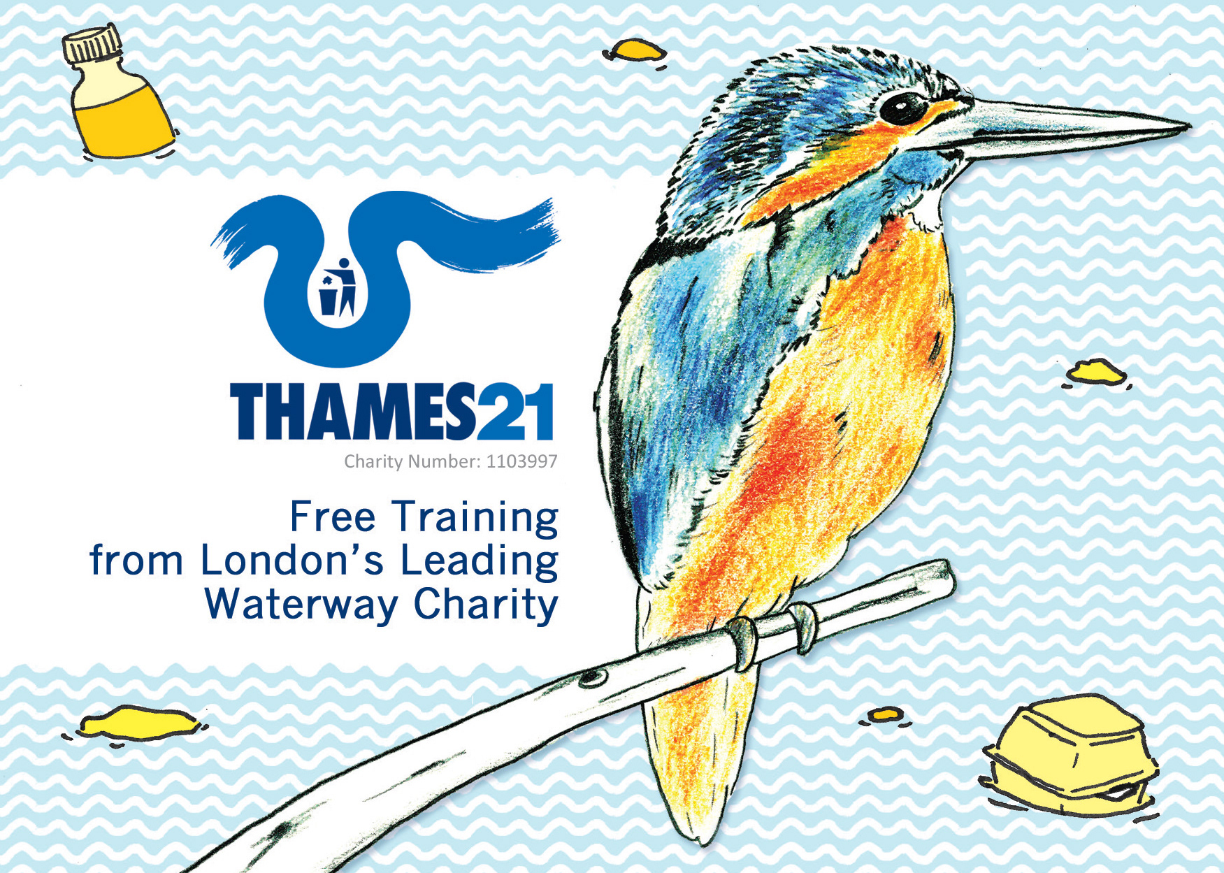 Postcard design featuring a kingfisher illustration