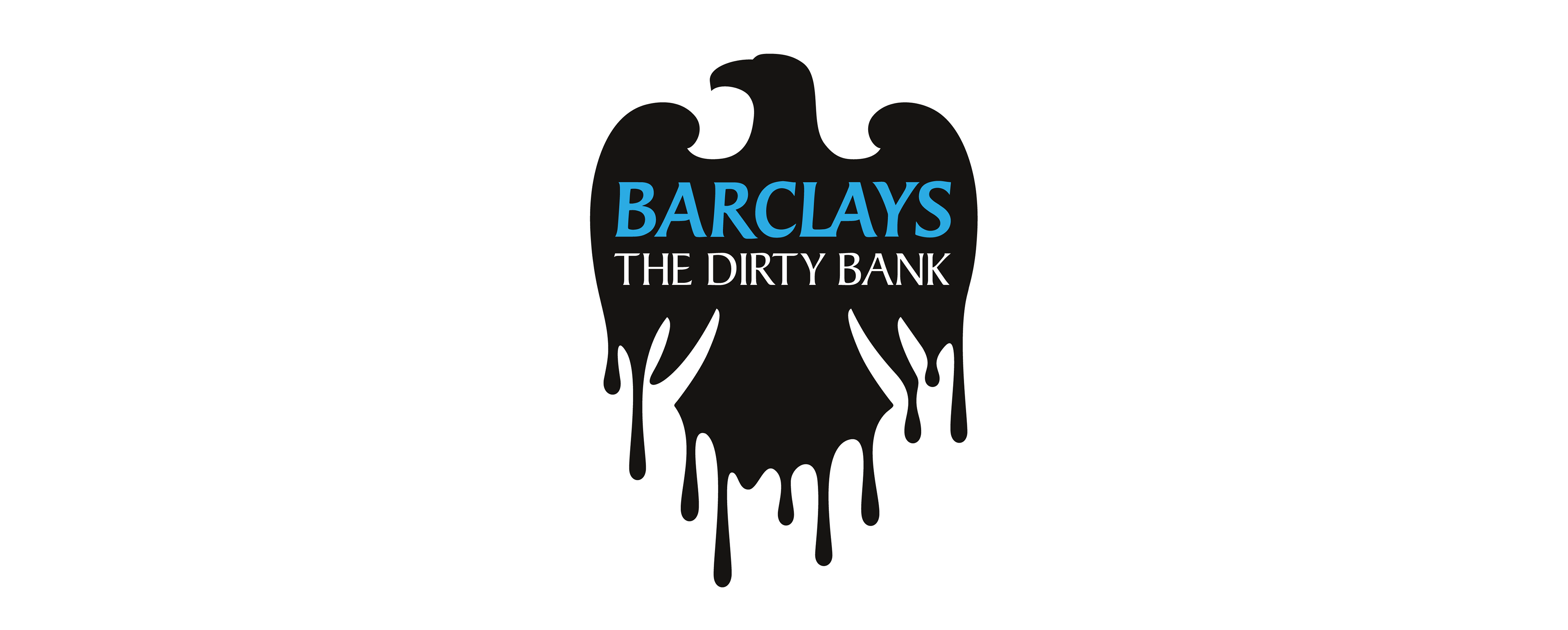 Subverted Barclays logo with oily bird