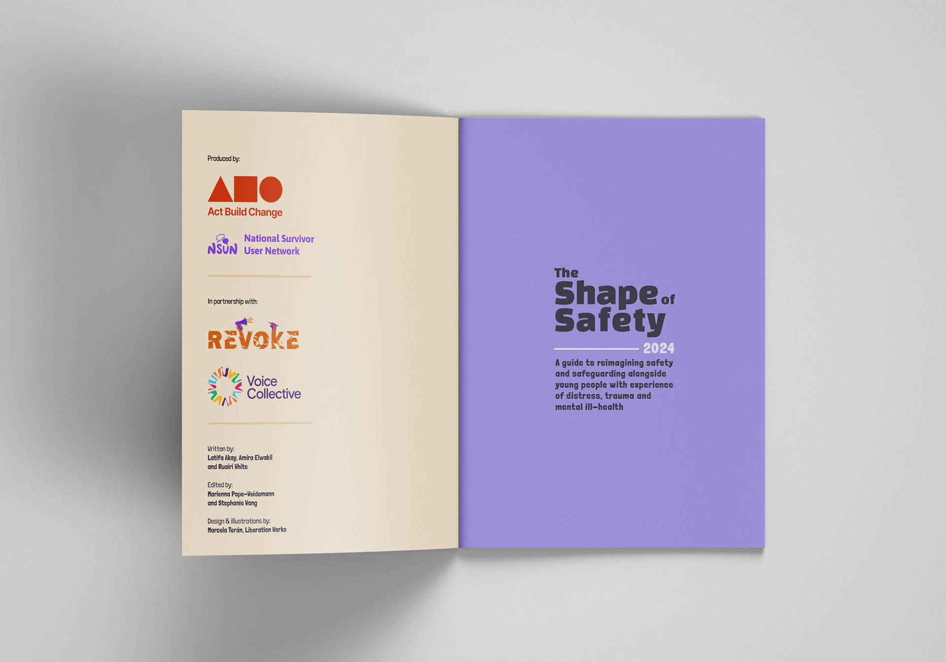 Inside cover with title "The Shape of Safety" and credits