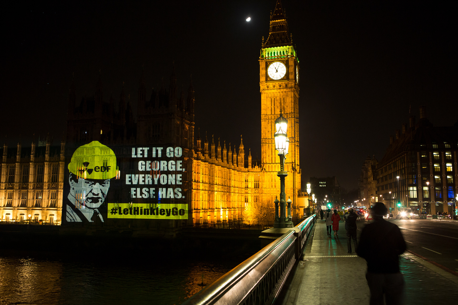 Projection screened over the Houses of Parliament in London