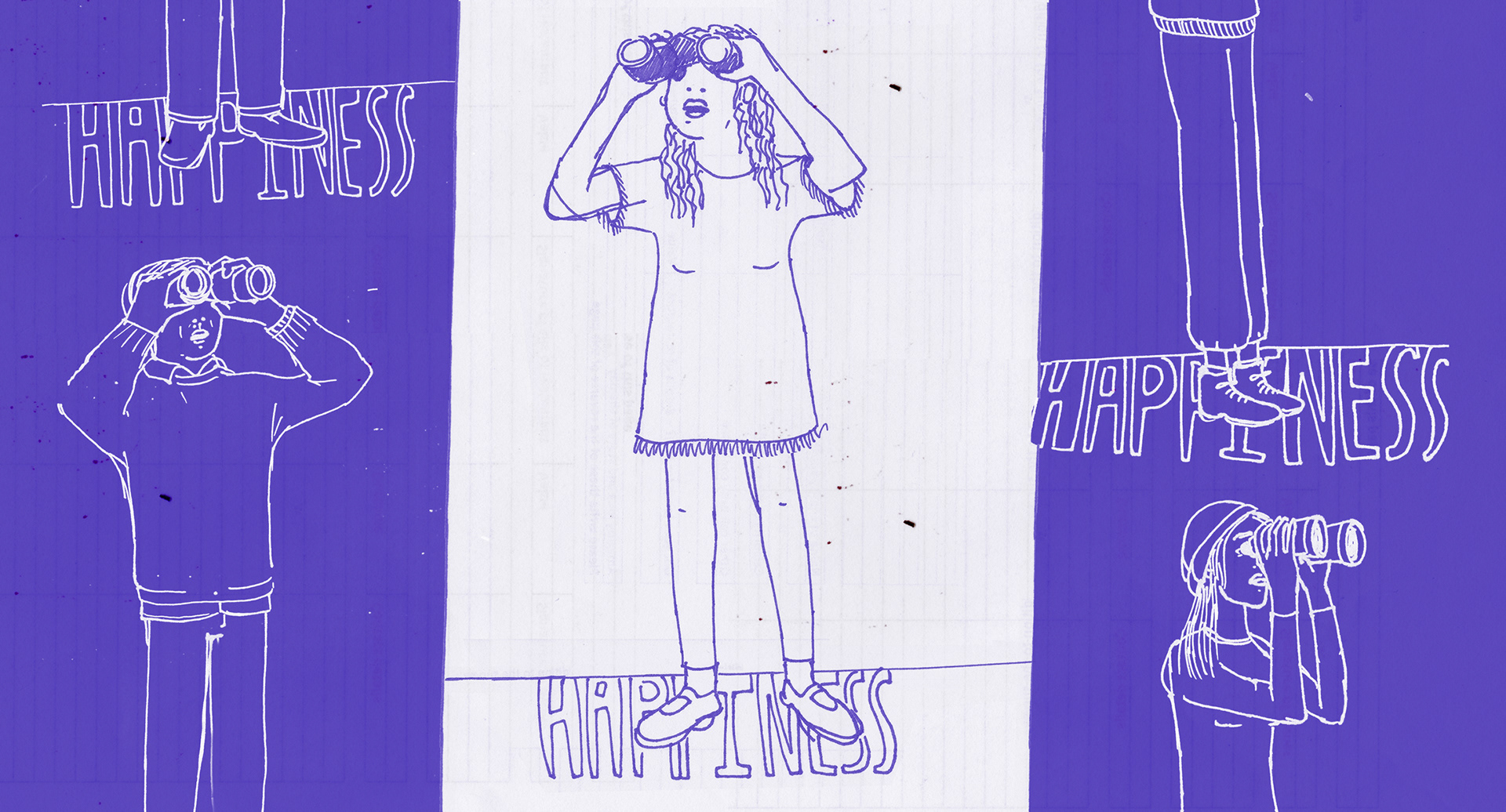 Illustration of people searching for happiness