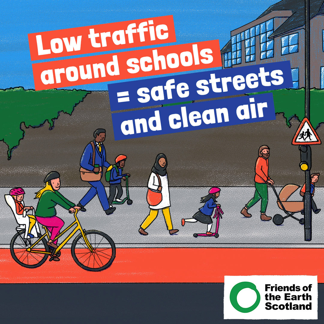 Illustration of families walking and cycling to school