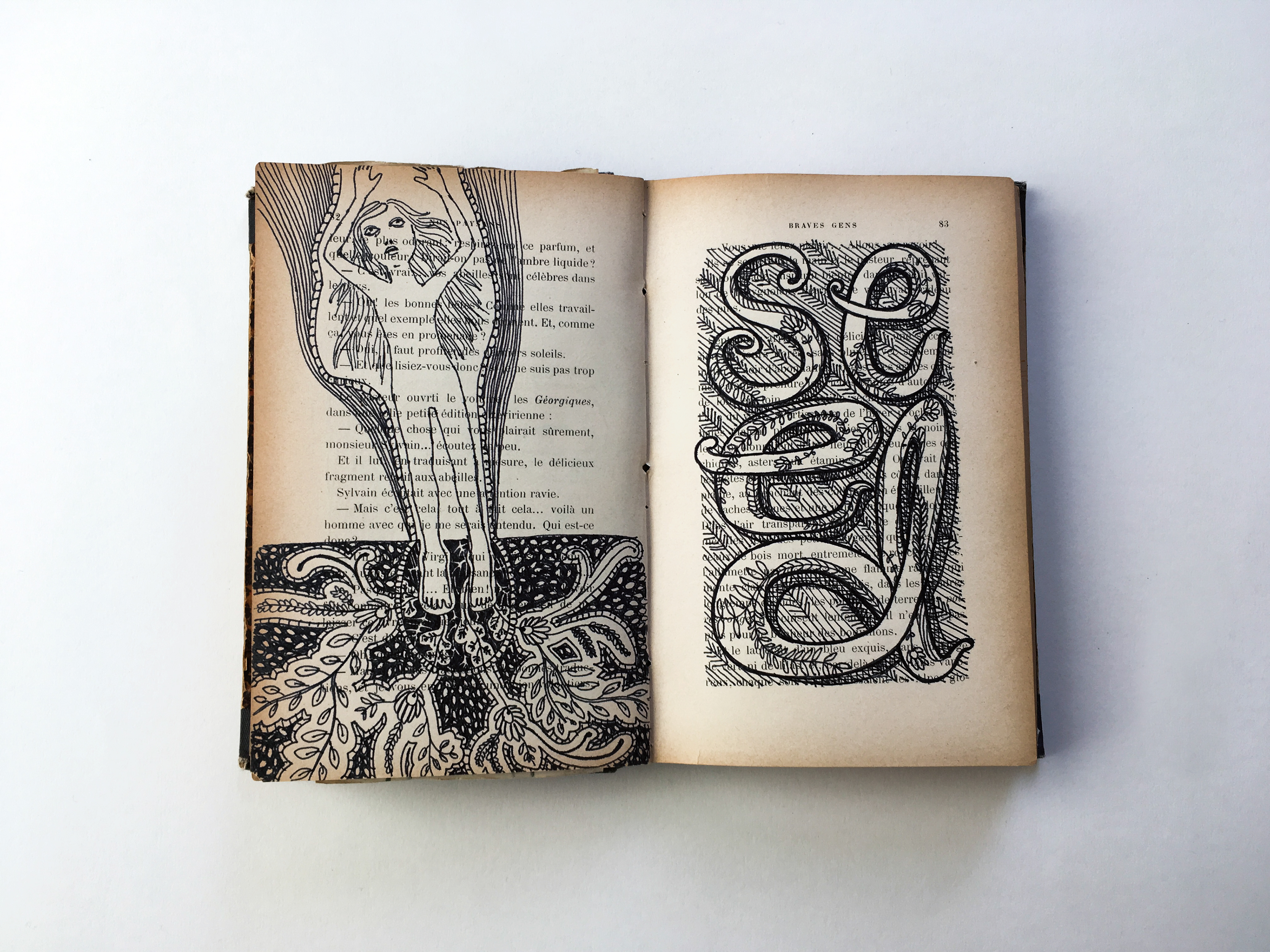 Illustration of woman protects by her roots