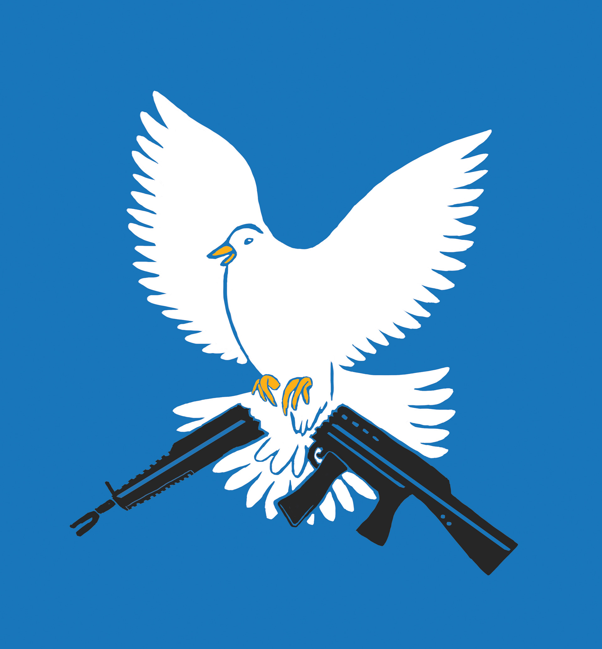 Illustration of a peace dove breaking a gun