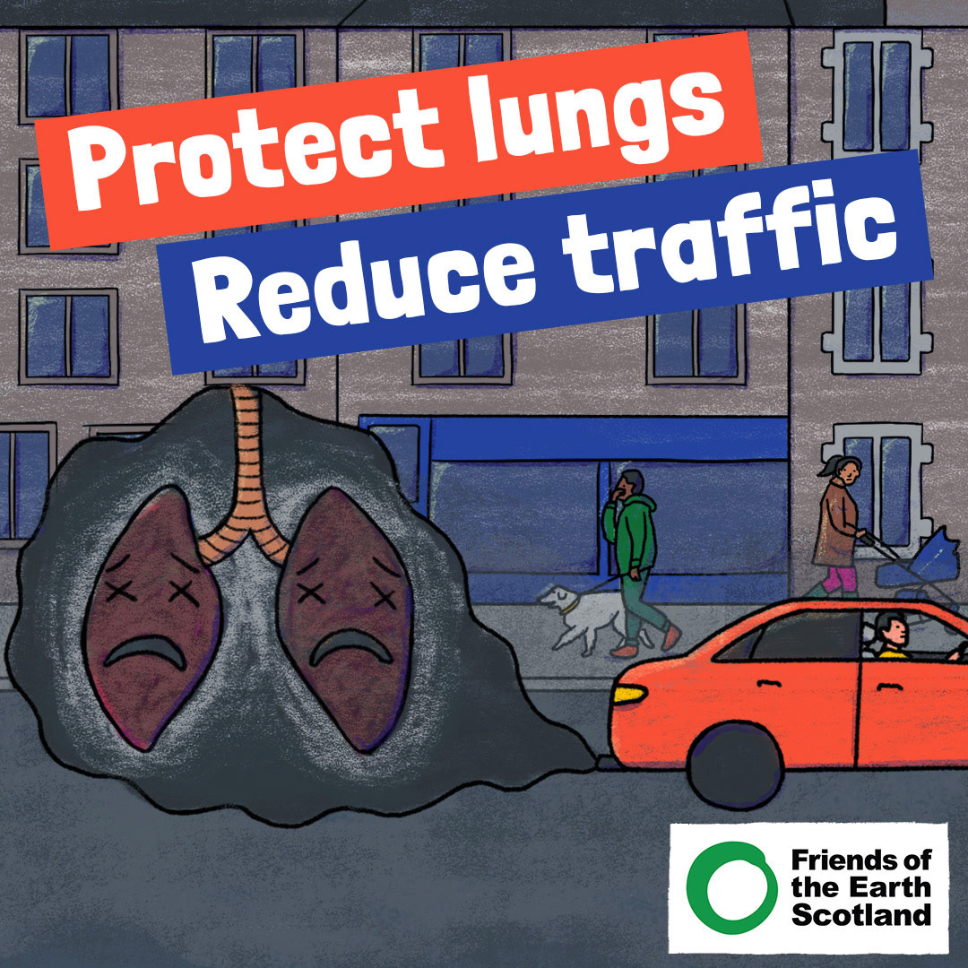 Illustration of car smog damaging lungs