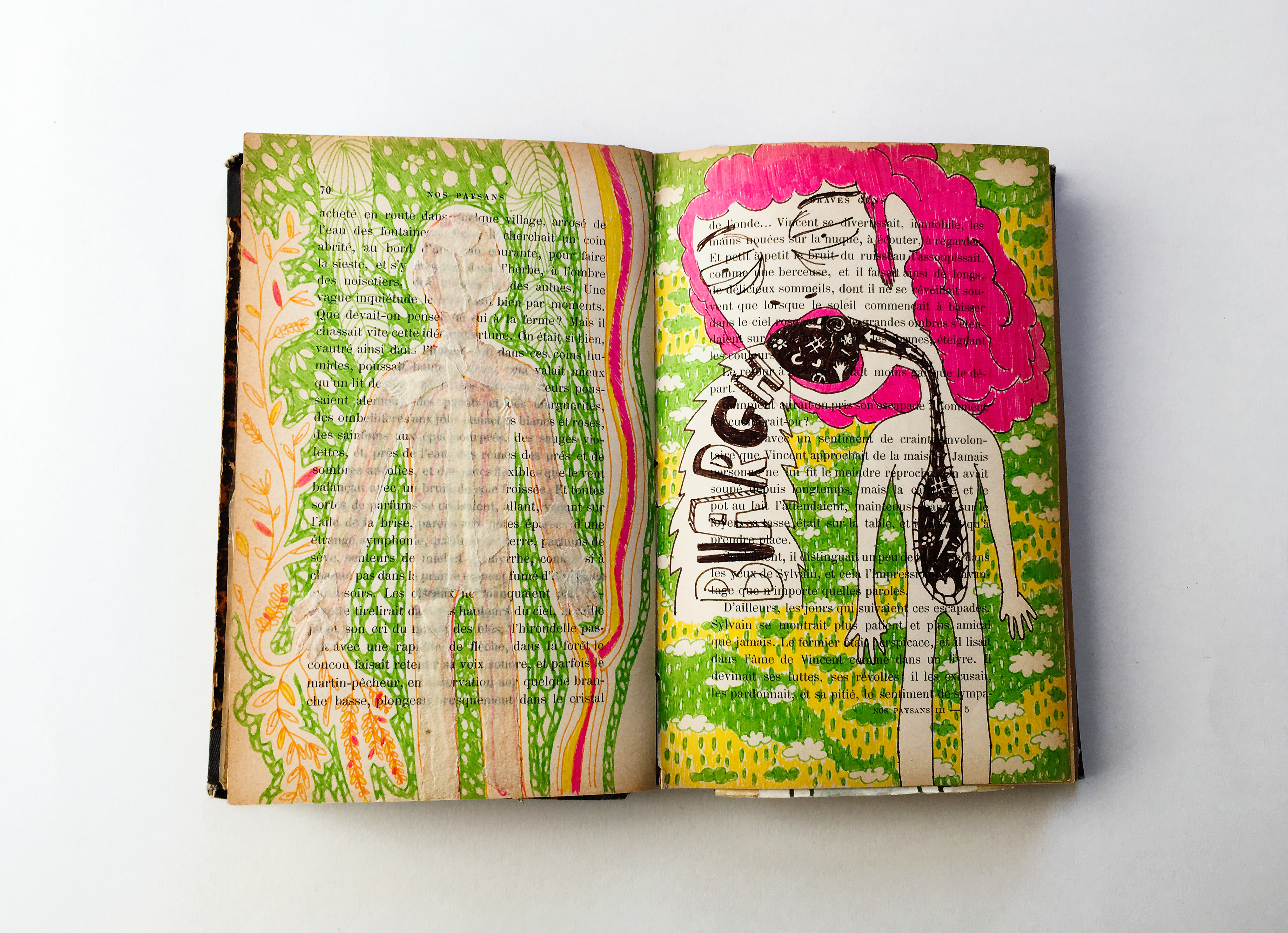 Illustration on repurposed book featuring another version of the stomach virus