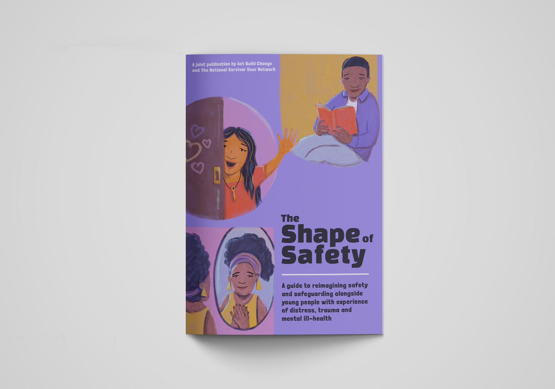 Publication cover, illustration of three young people feeling safe