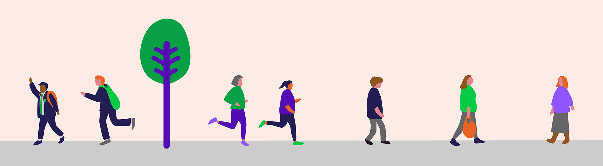 More vector graphics characters walking on a street