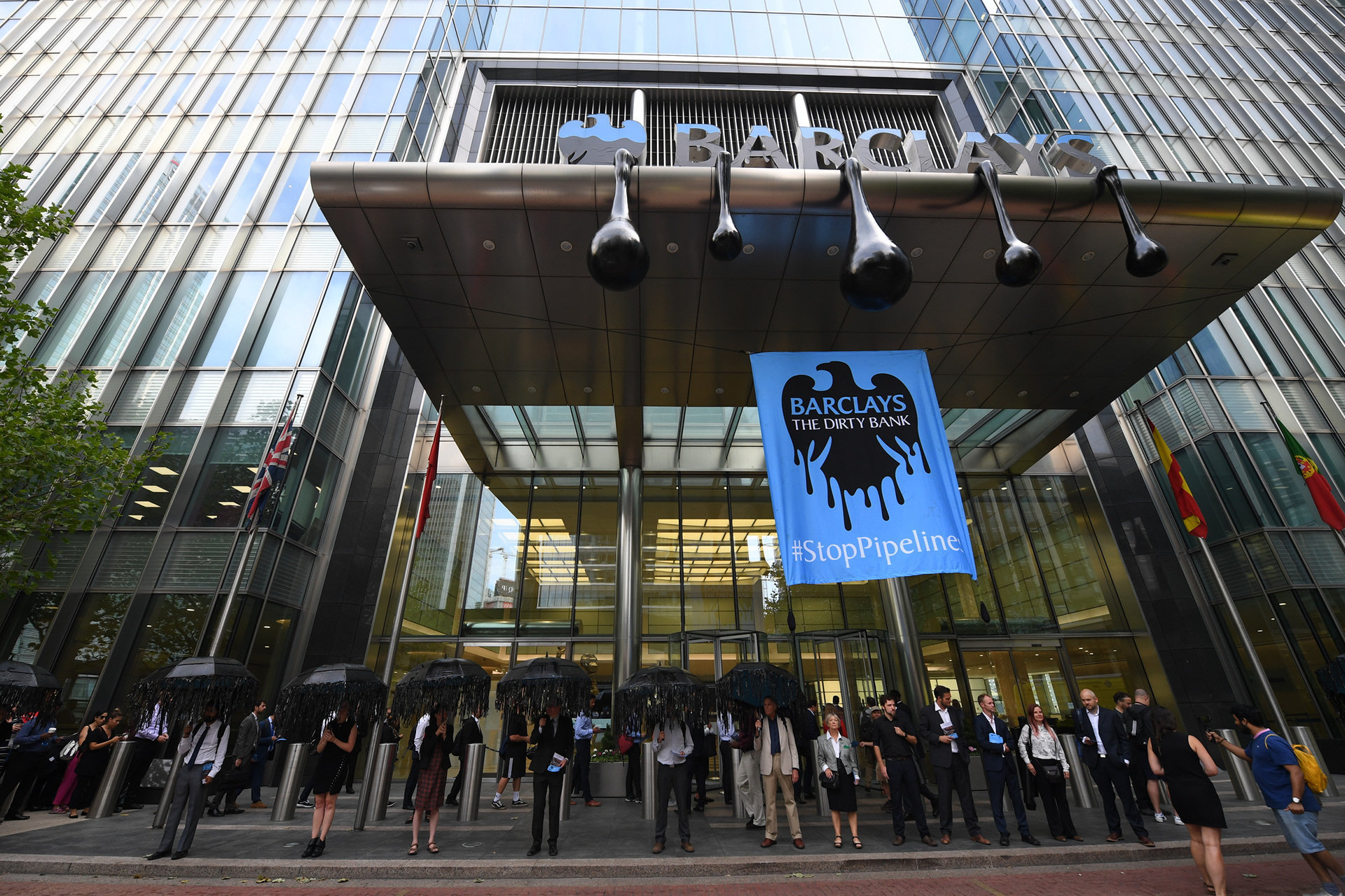 Photo of action outside Barclays HQ in Canary Wharf