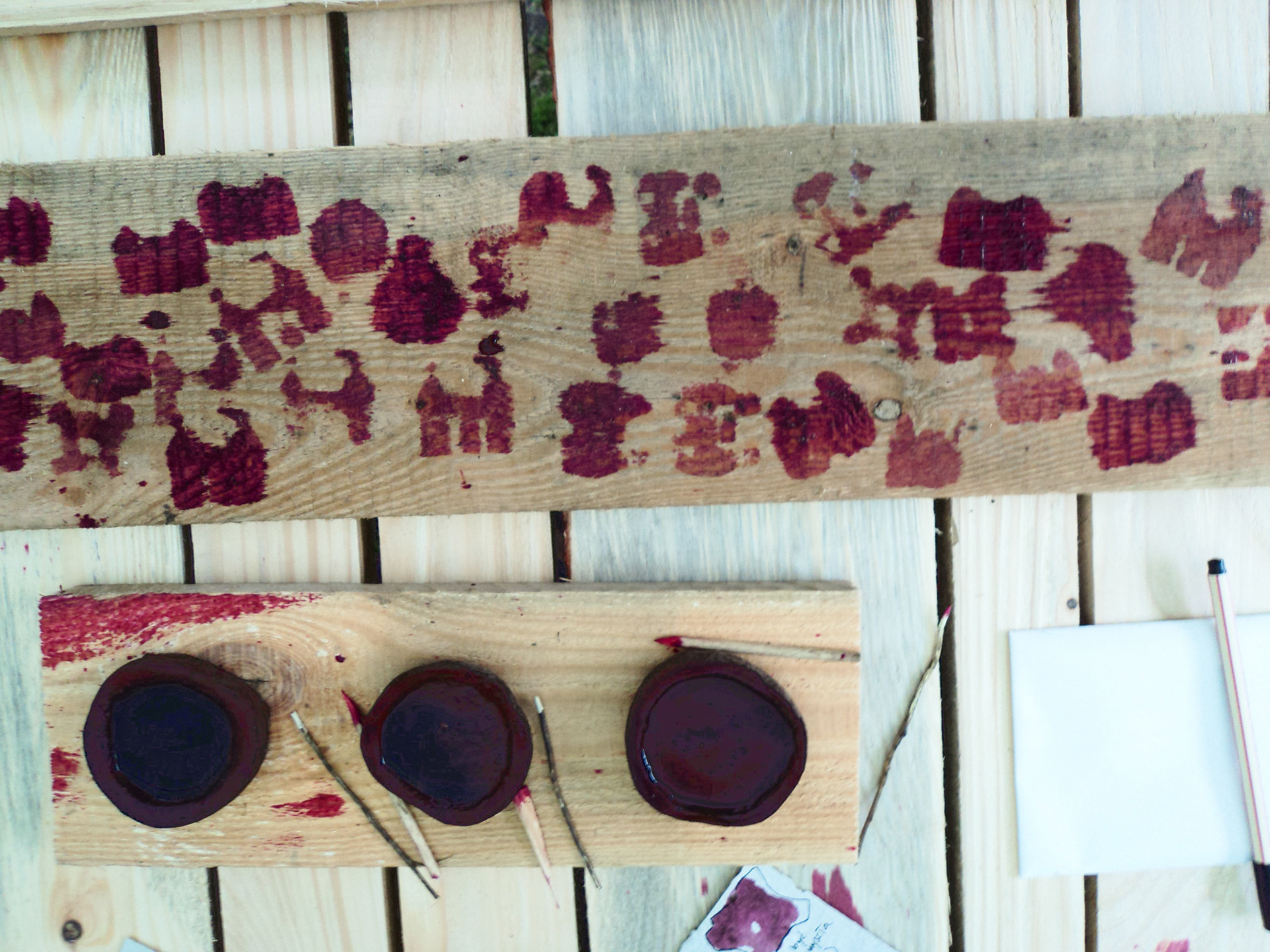 Moss stamps and beetroot ink pads