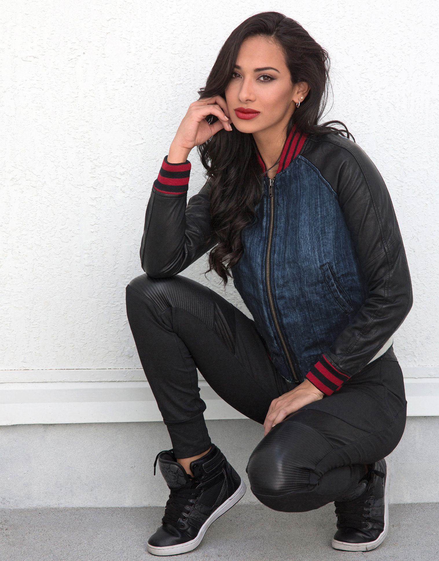 Raw washed Linen denim and washable Leather  with leather panels detailing