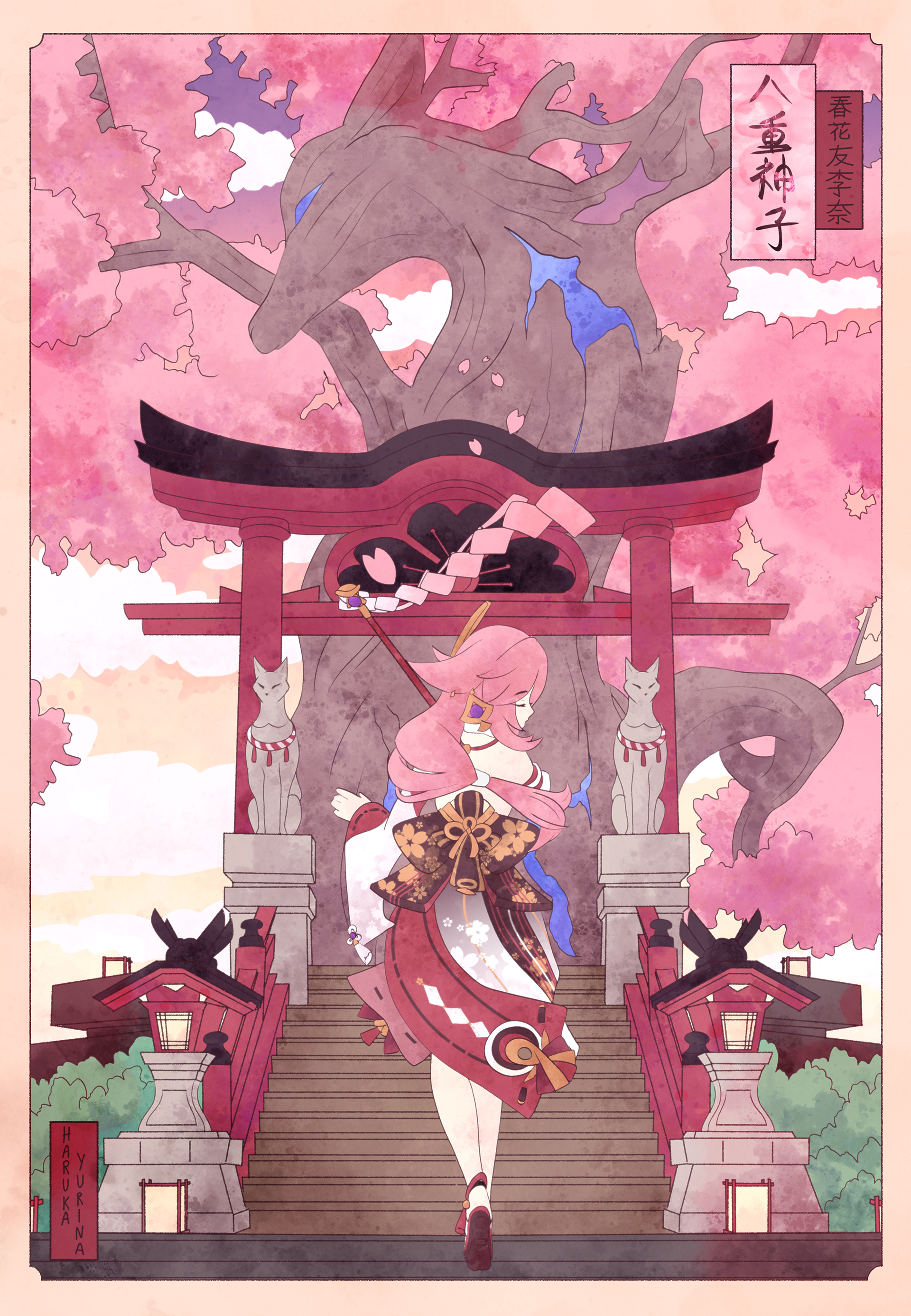 Yae Miko Ukiyo-e Fanart, Genshin Impact