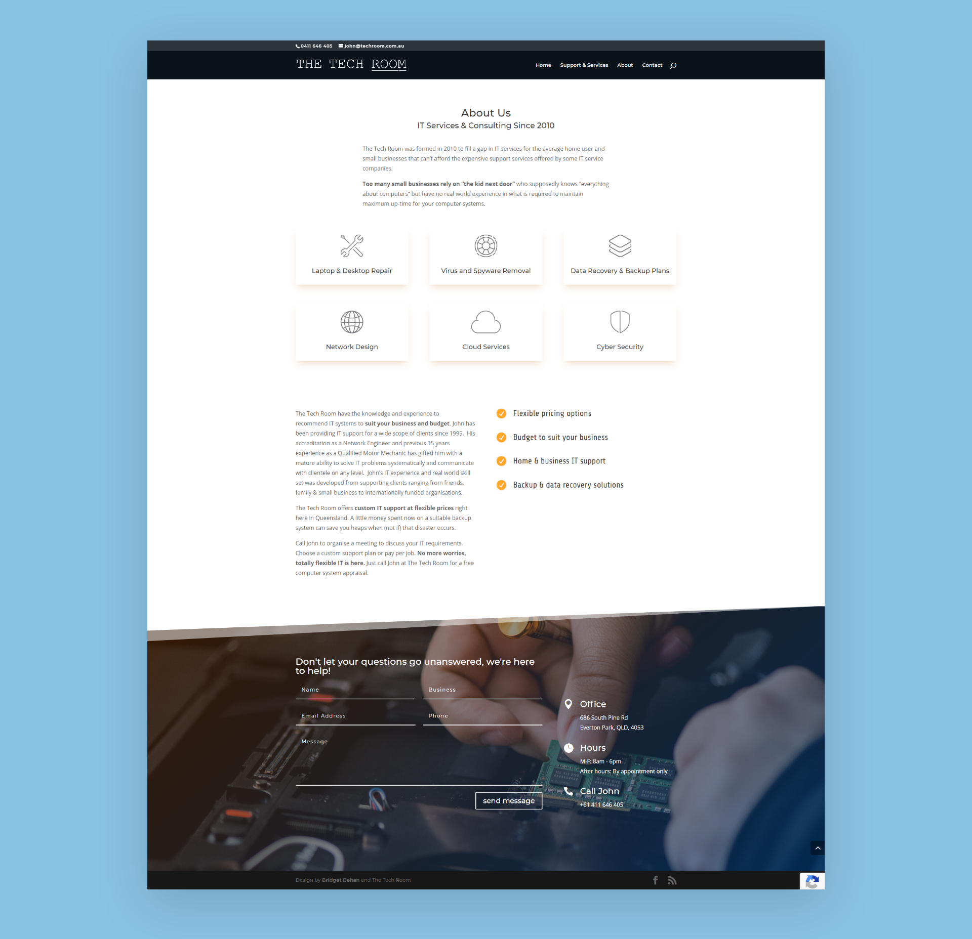 About page - story, services
