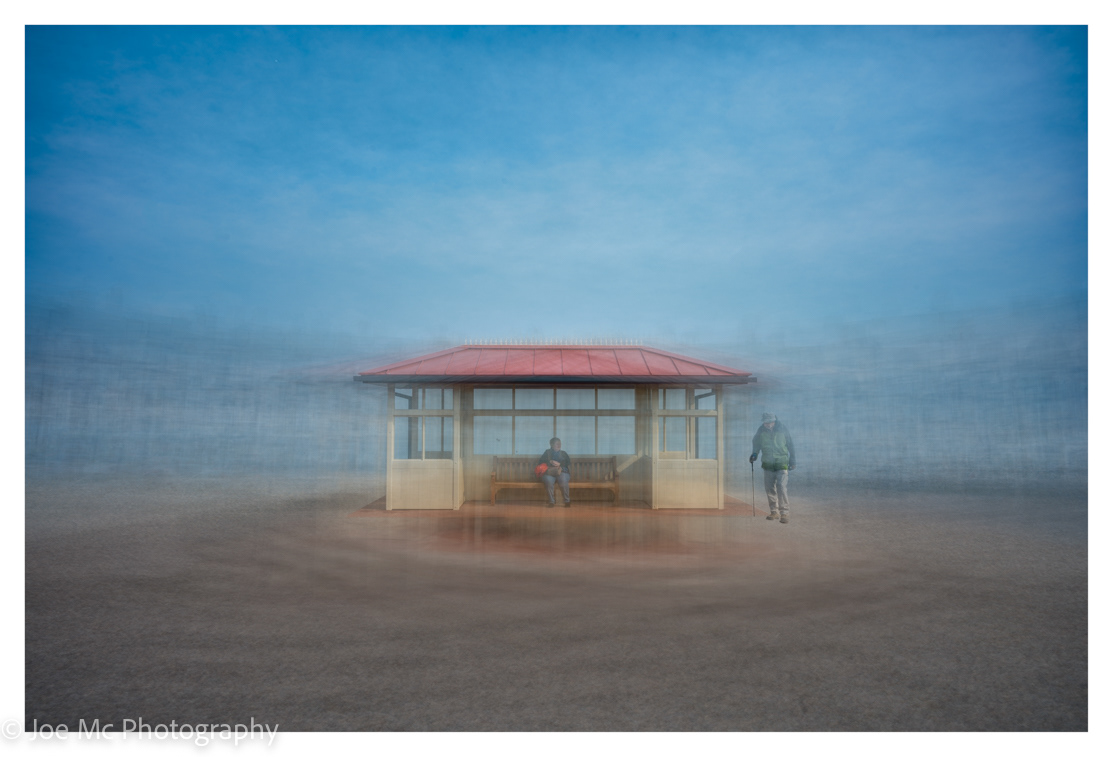 Promenade shelter front view Llandudno North Wales Uk.