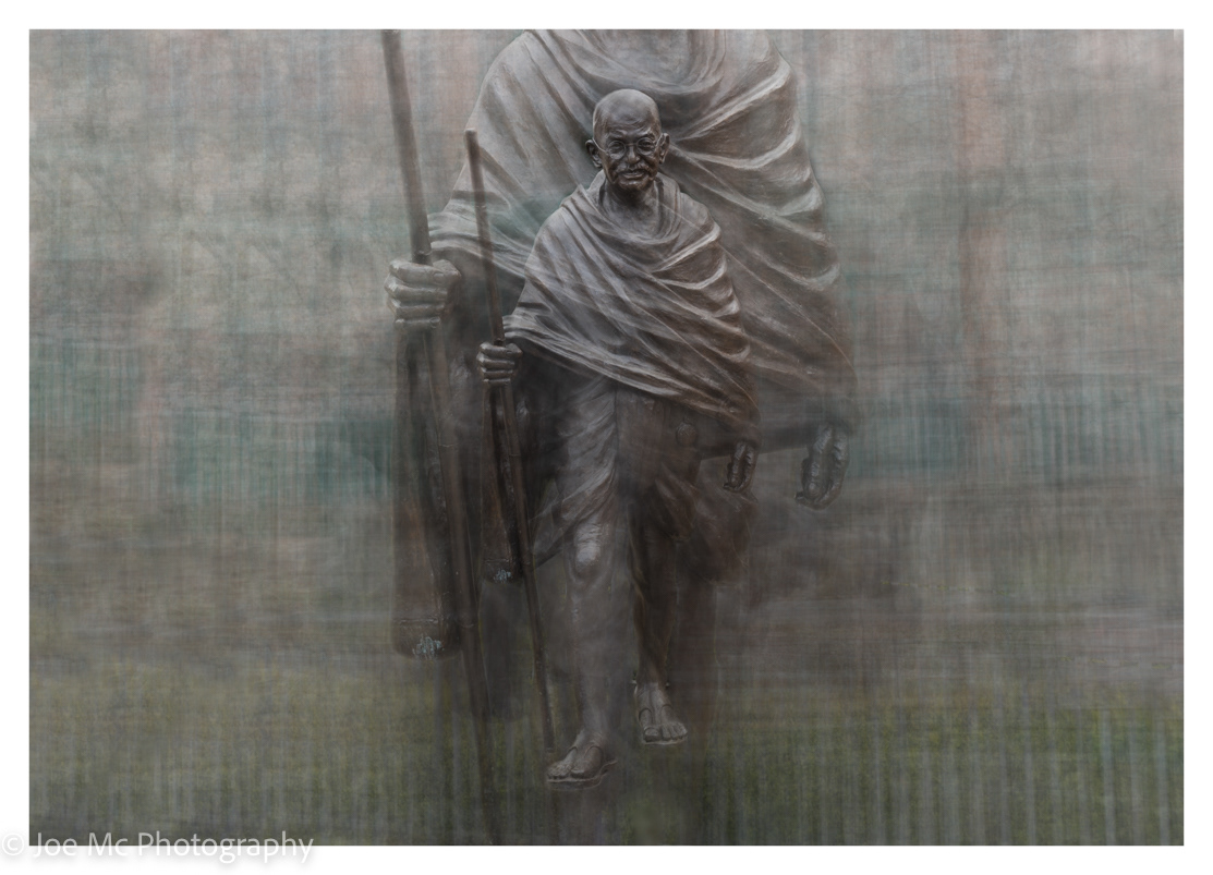 Mahatma Gandhi outside Manchester Cathedral Uk.