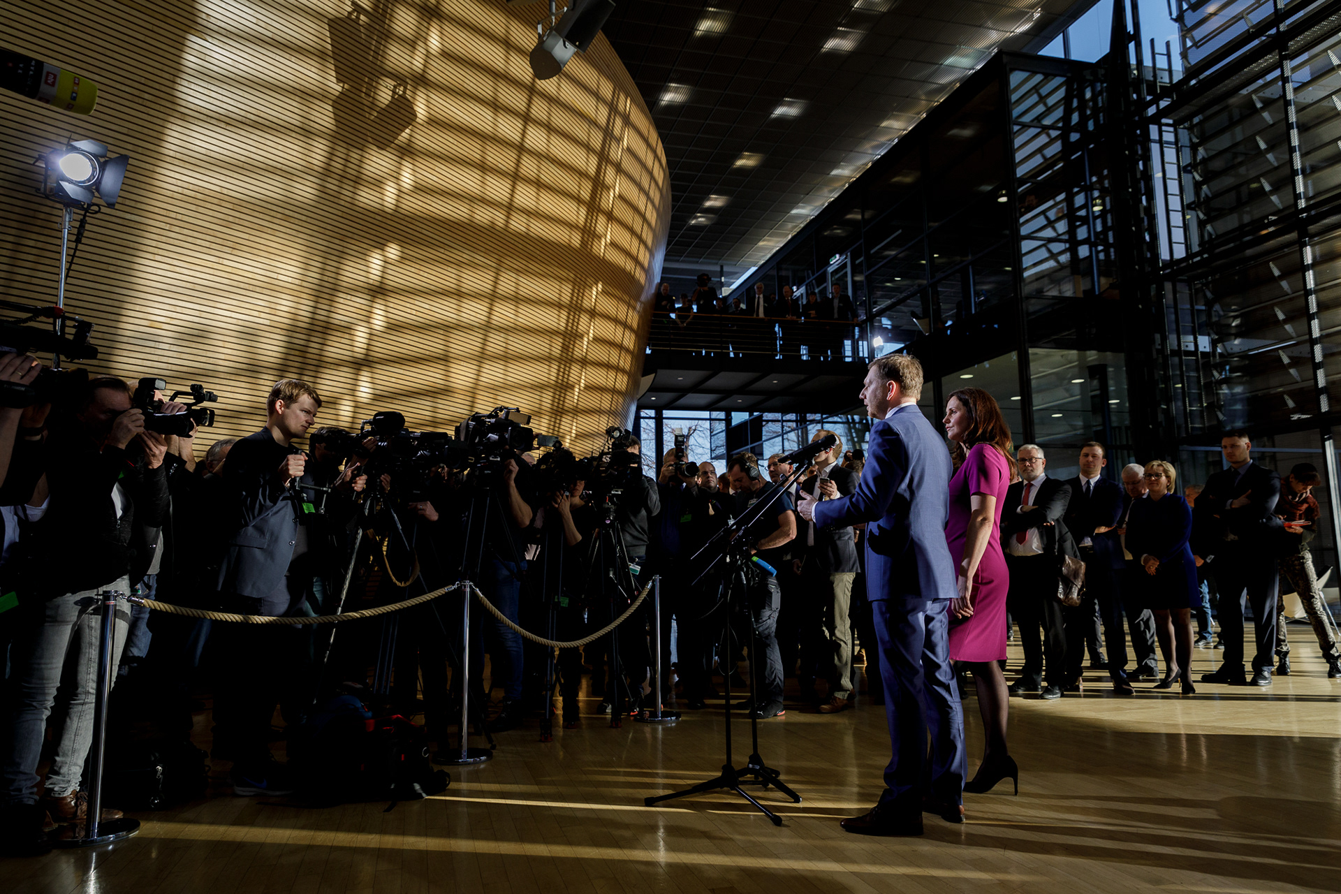 Michael Kretschmer spricht nach seiner Vereidung zum sächsischen Ministerpräsidenten zur Presse. Dresden, 20.12.2019, fotografiert für Sächsische Staatskanzlei