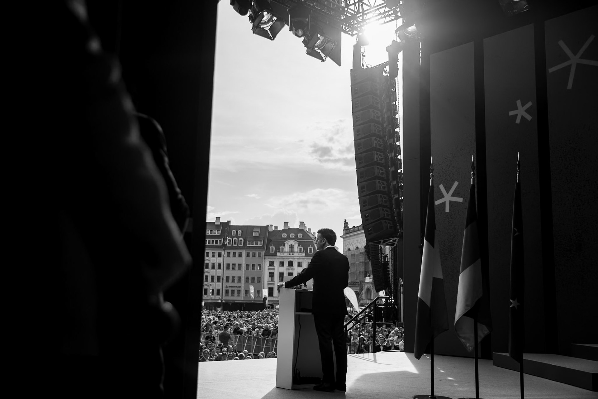 Frankreichs Präsident Emmanuel Macron in Dresden, fotografiert für die Sächsische Staatskanzlei, 27.05.2024