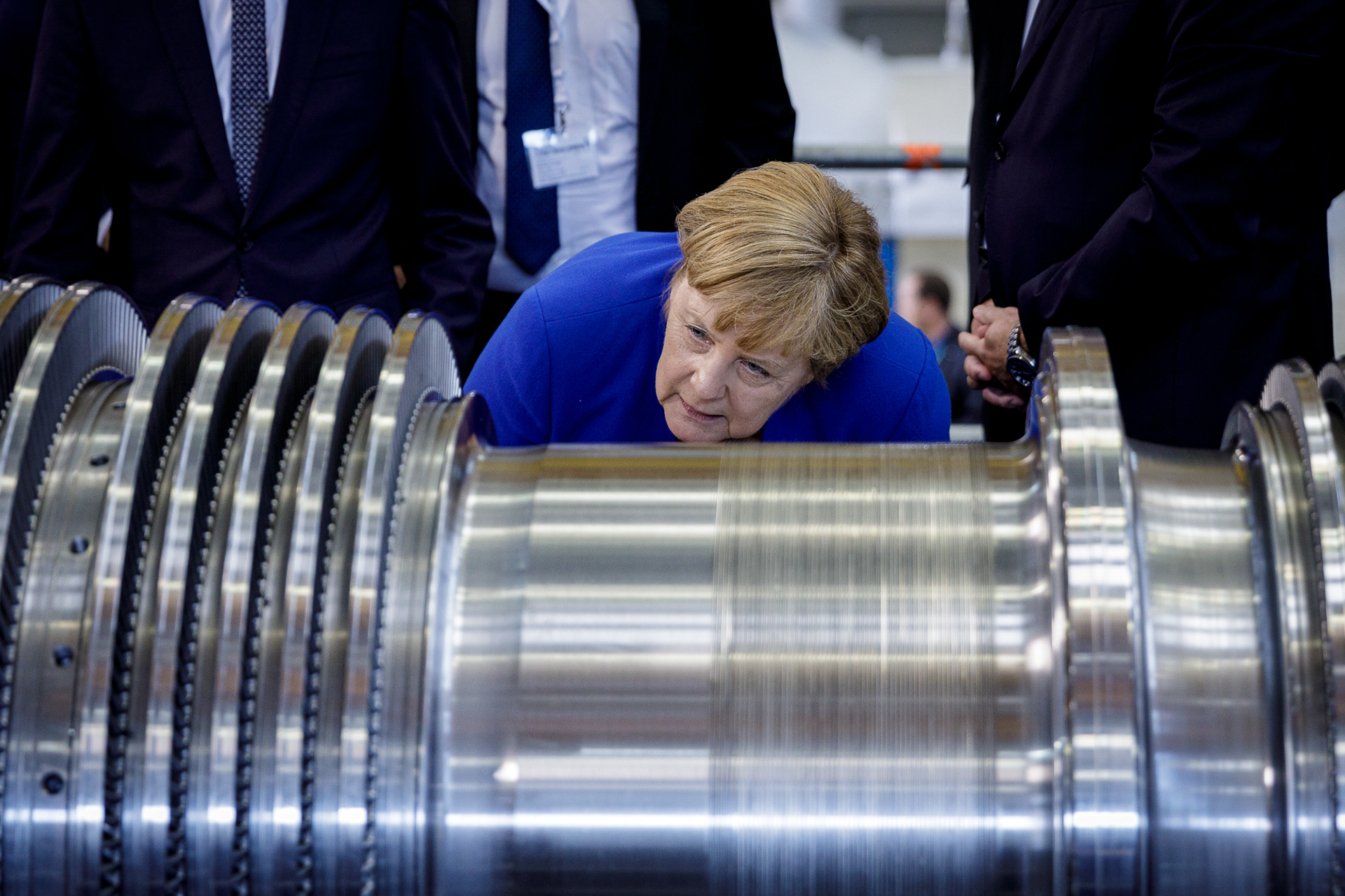 Bundeskanzlerin Angela Merkel, aufgenommen bei einem Besuch des Siemens-Werkes in Görlitz, 2019, fotografiert für die Sächsische Zeitung