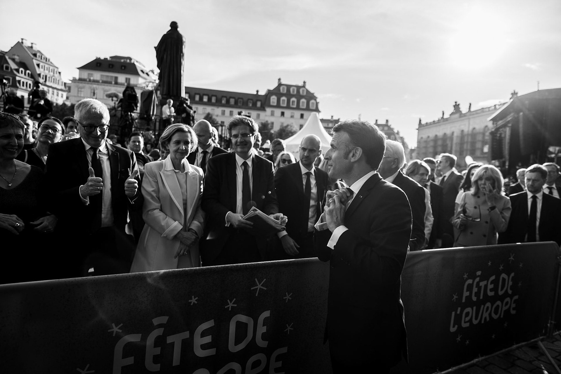 Frankreichs Präsident Emmanuel Macron in Dresden, fotografiert für die Sächsische Staatskanzlei, 27.05.2024
