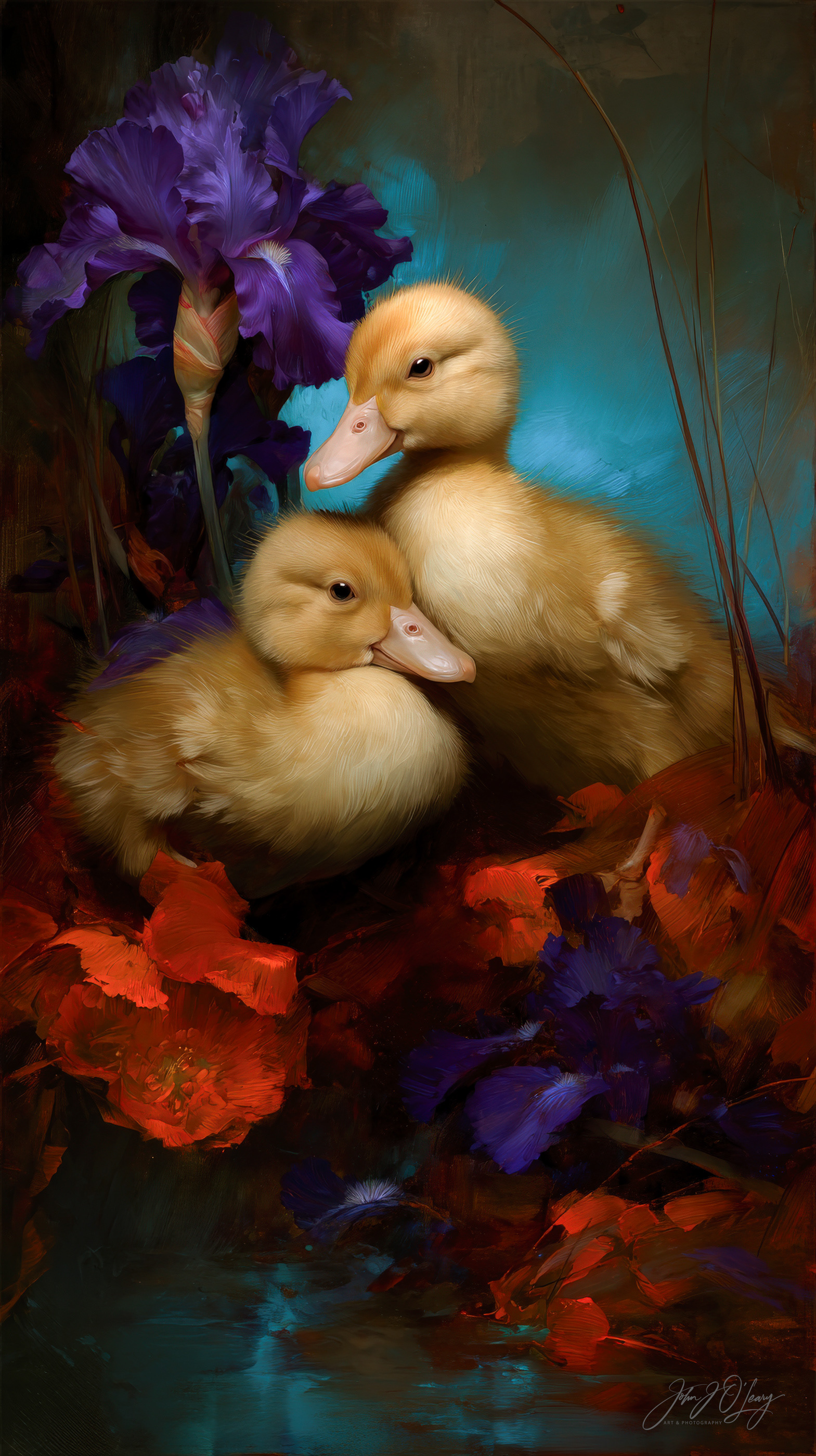 DUCKLINGS AND FLOWERS