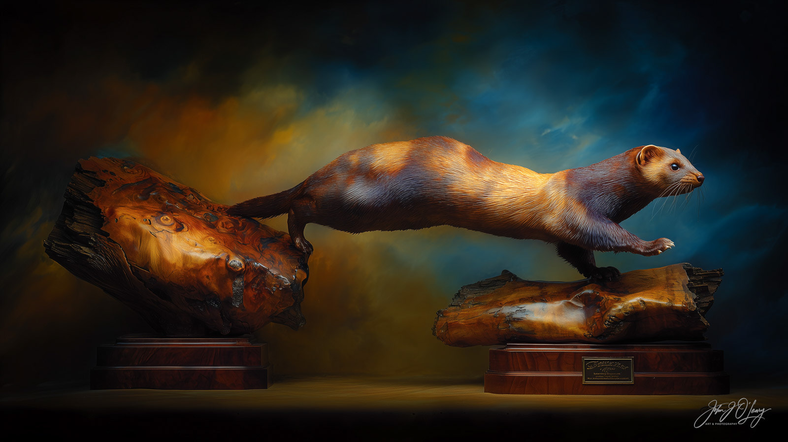 WOOD CARVING - MINK ON WALNUT BURL