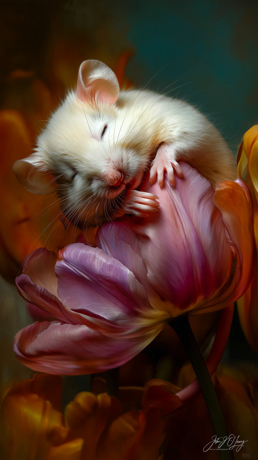 MOUSE SLEEPING IN TULIP
