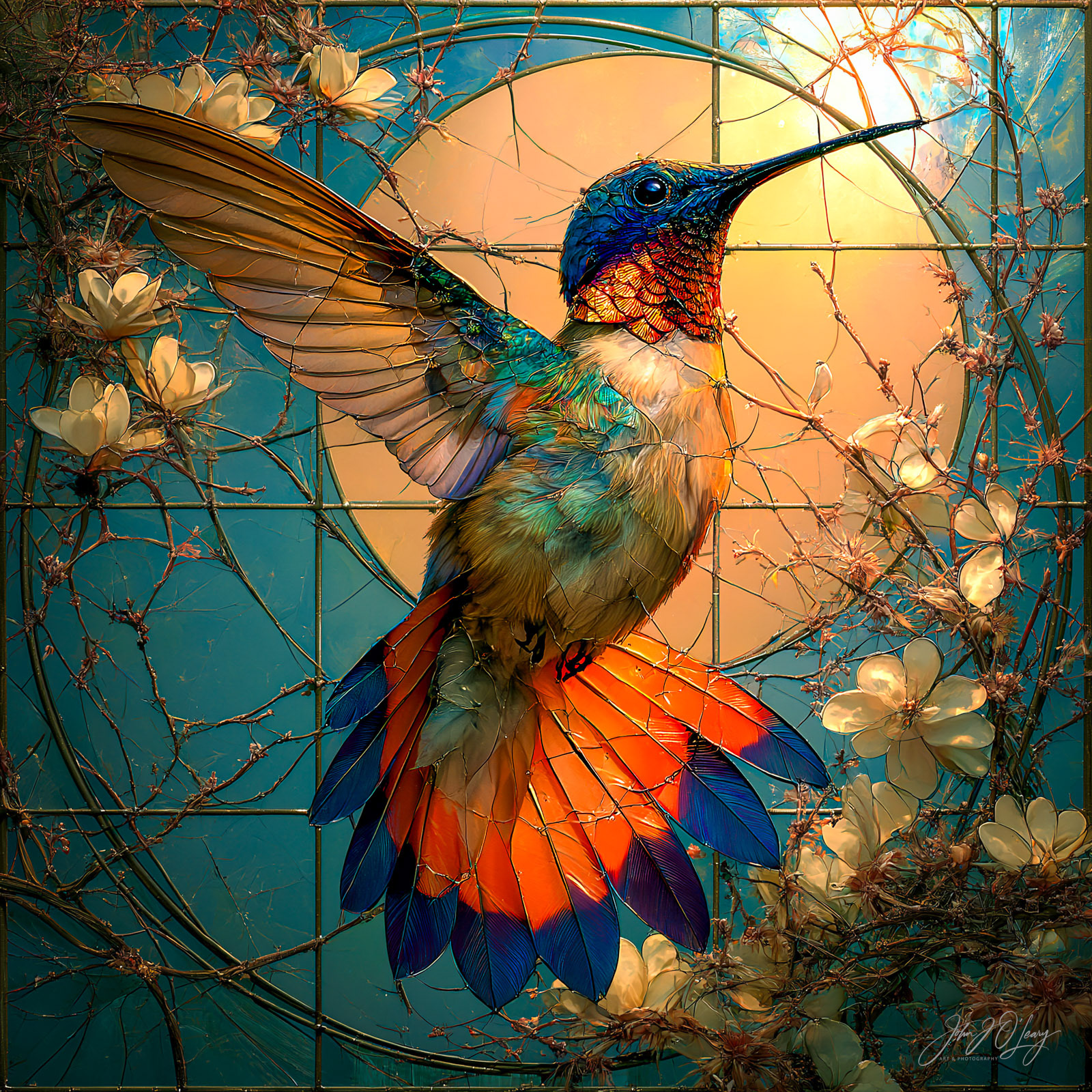 STAINED GLASS HUMMINGBIRD